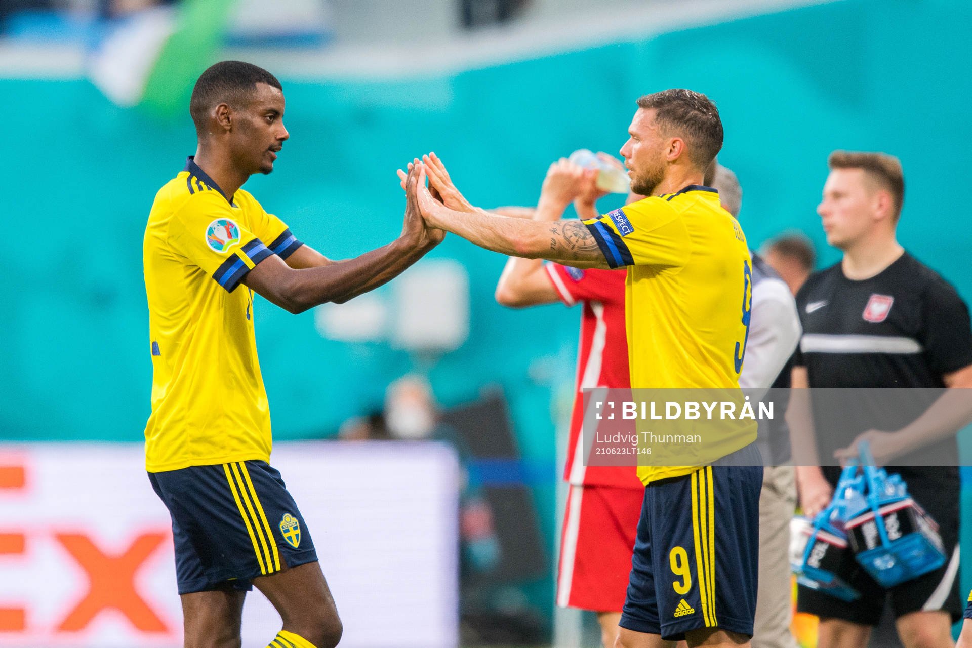 Marcus Berg change with Alexander Isak of Sweden