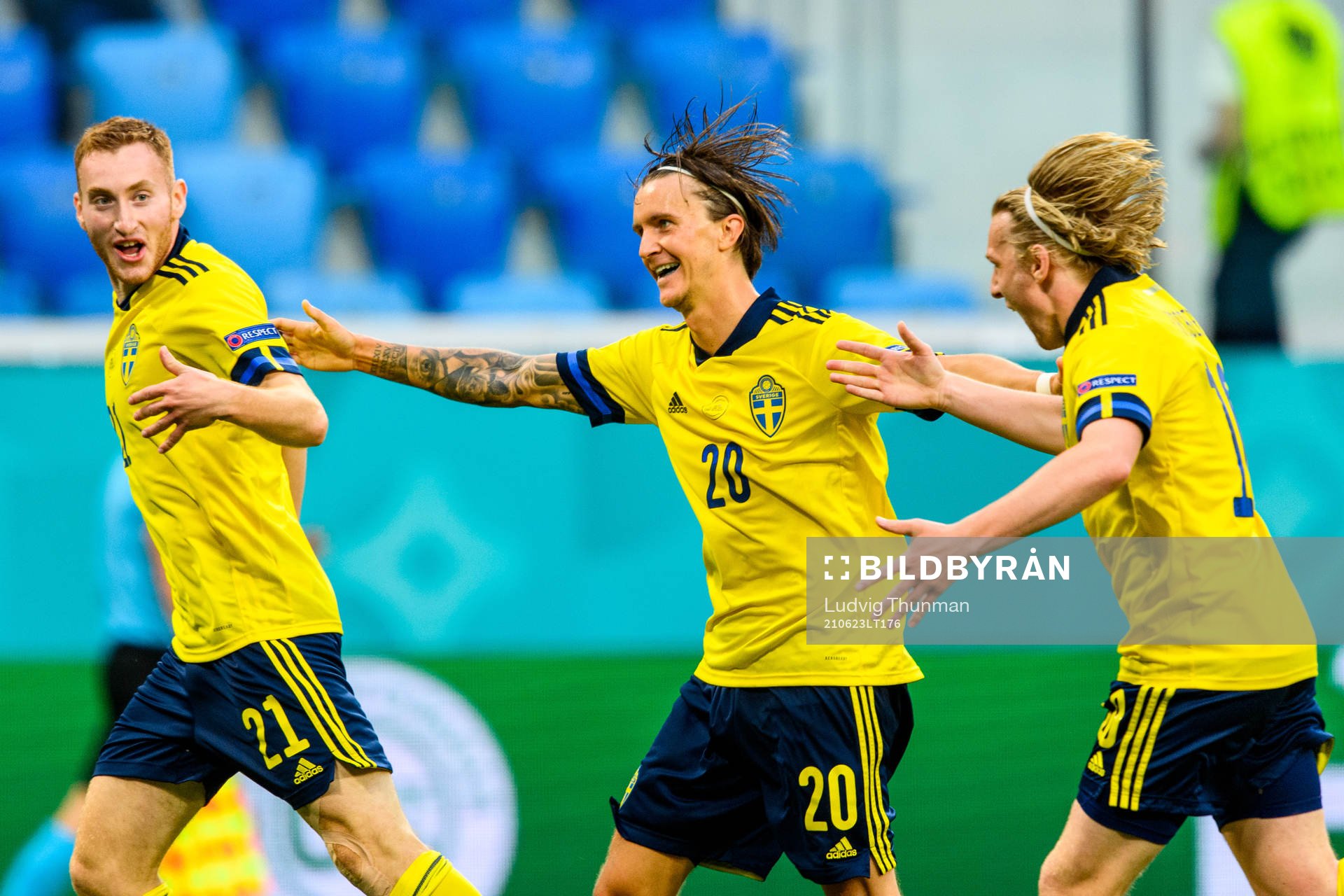 Dejan Kulusevski, Kristoffer Olsson and Emil Forsberg of