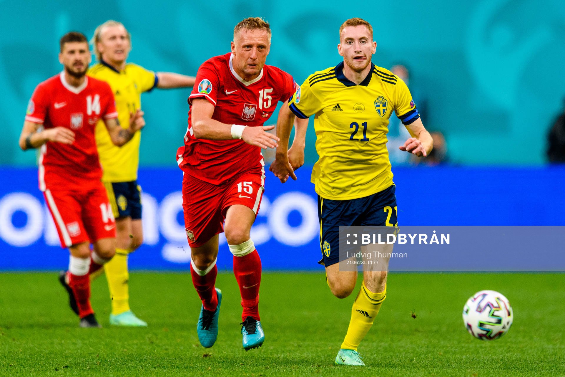Kamil Glik of Poland and Dejan Kulusevski of Sweden