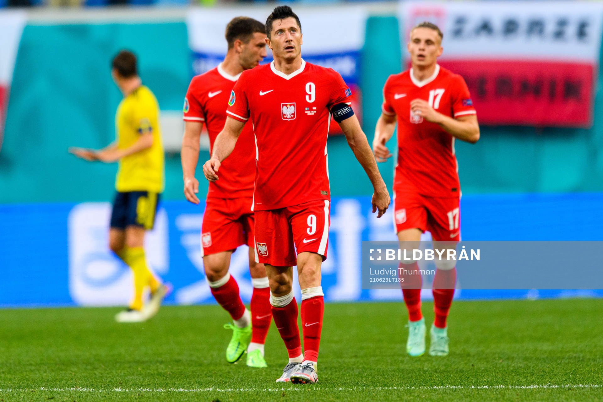 Robert Lewandowski of Poland looks dejected