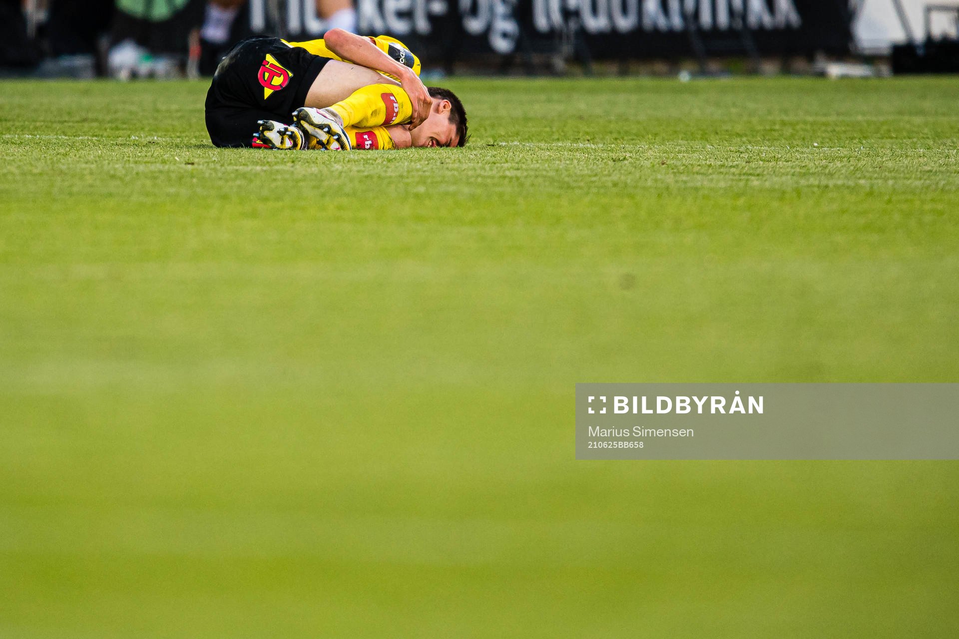 Ulrik Mathisen of Lillestrøm in pain