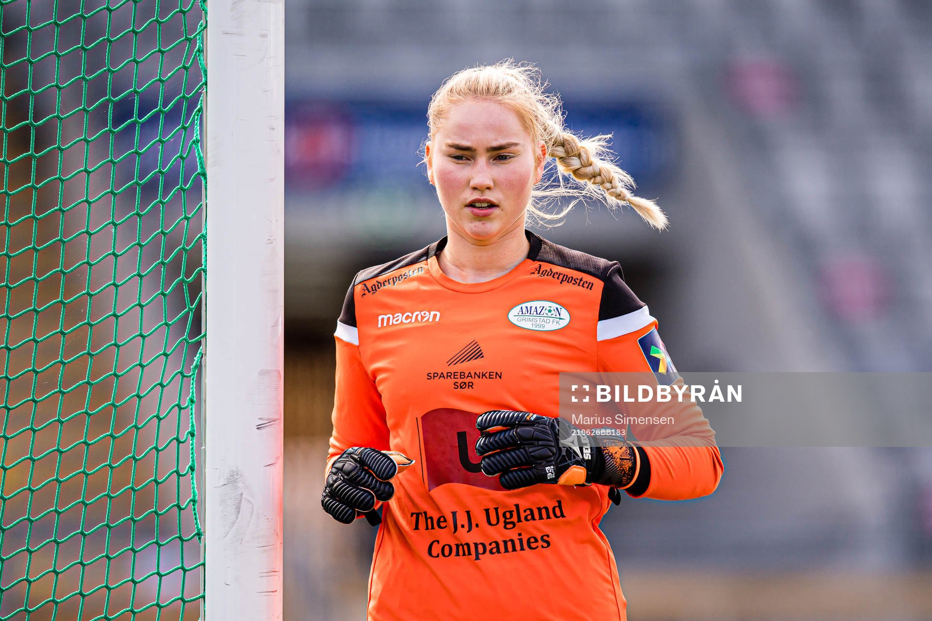 Kristin Rage of Amazon Grimstad during the 1. divison football match between Hønefoss and Amazon Grimstad on June 26, 2021 in Hønefoss.