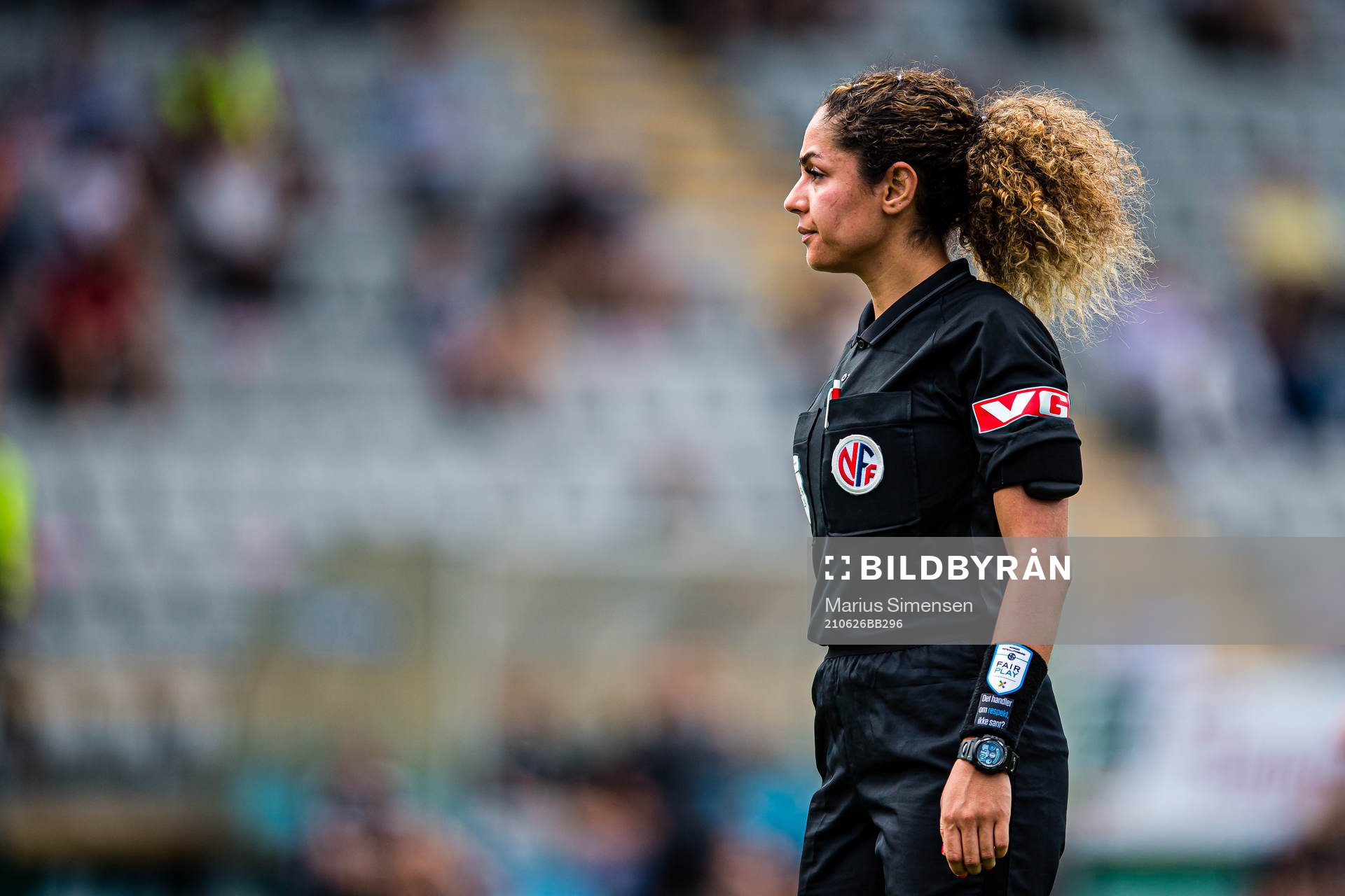 Maliha Ahmady, referee, during the 1. divison football match between Hønefoss and Amazon Grimstad on June 26, 2021 in Hønefoss.