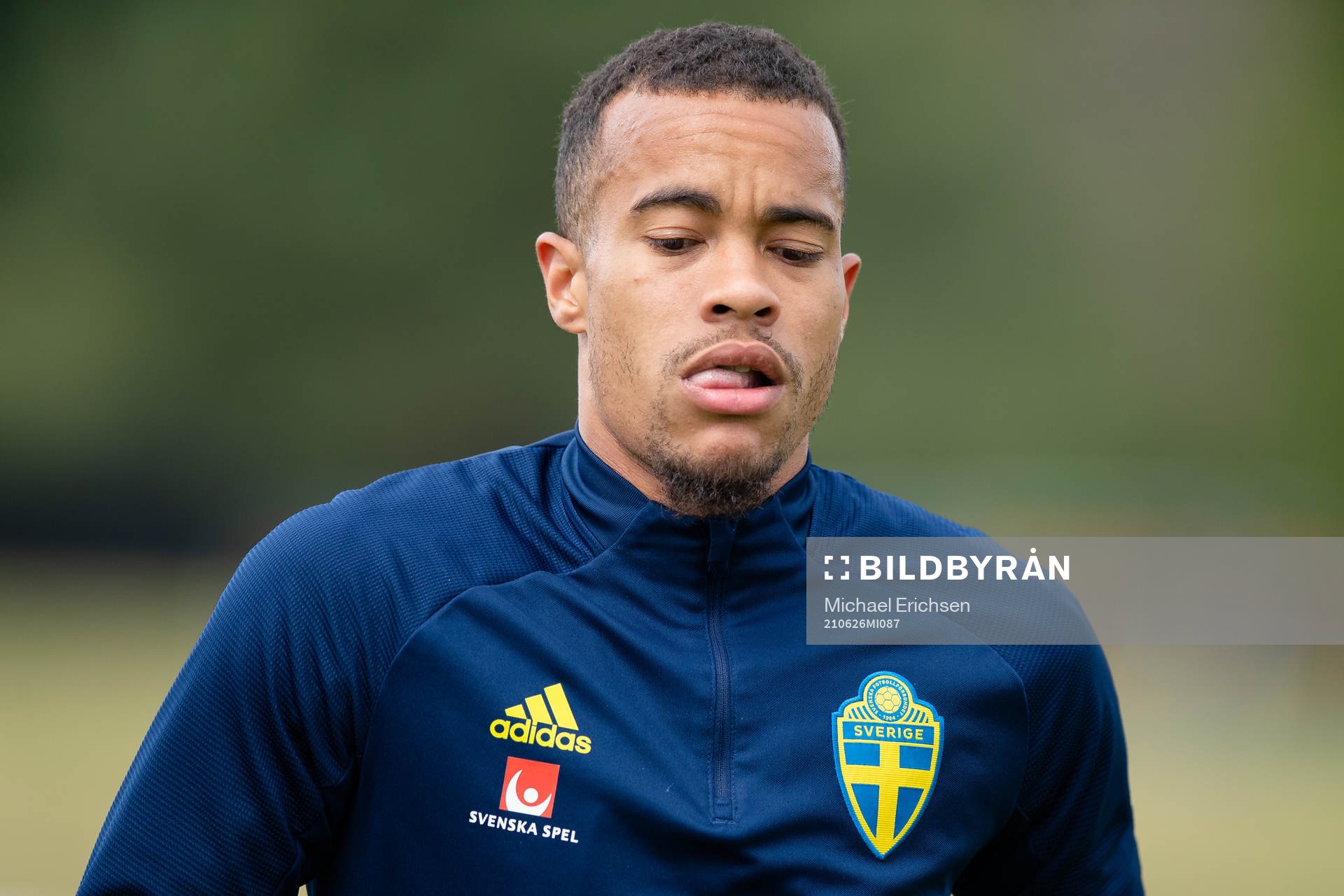 Robin Quaison of the Swedish national football team at a