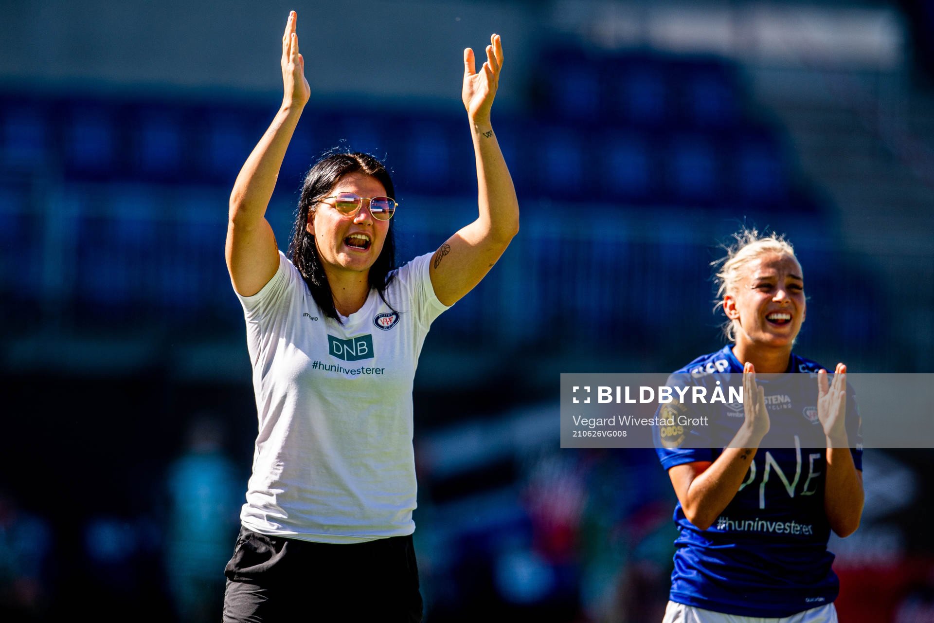 Dejana Stefanovic of Vålerenga celebrates after the Toppserien football match between Vålerenga and Klepp on June 26, 2021 in Oslo. 
