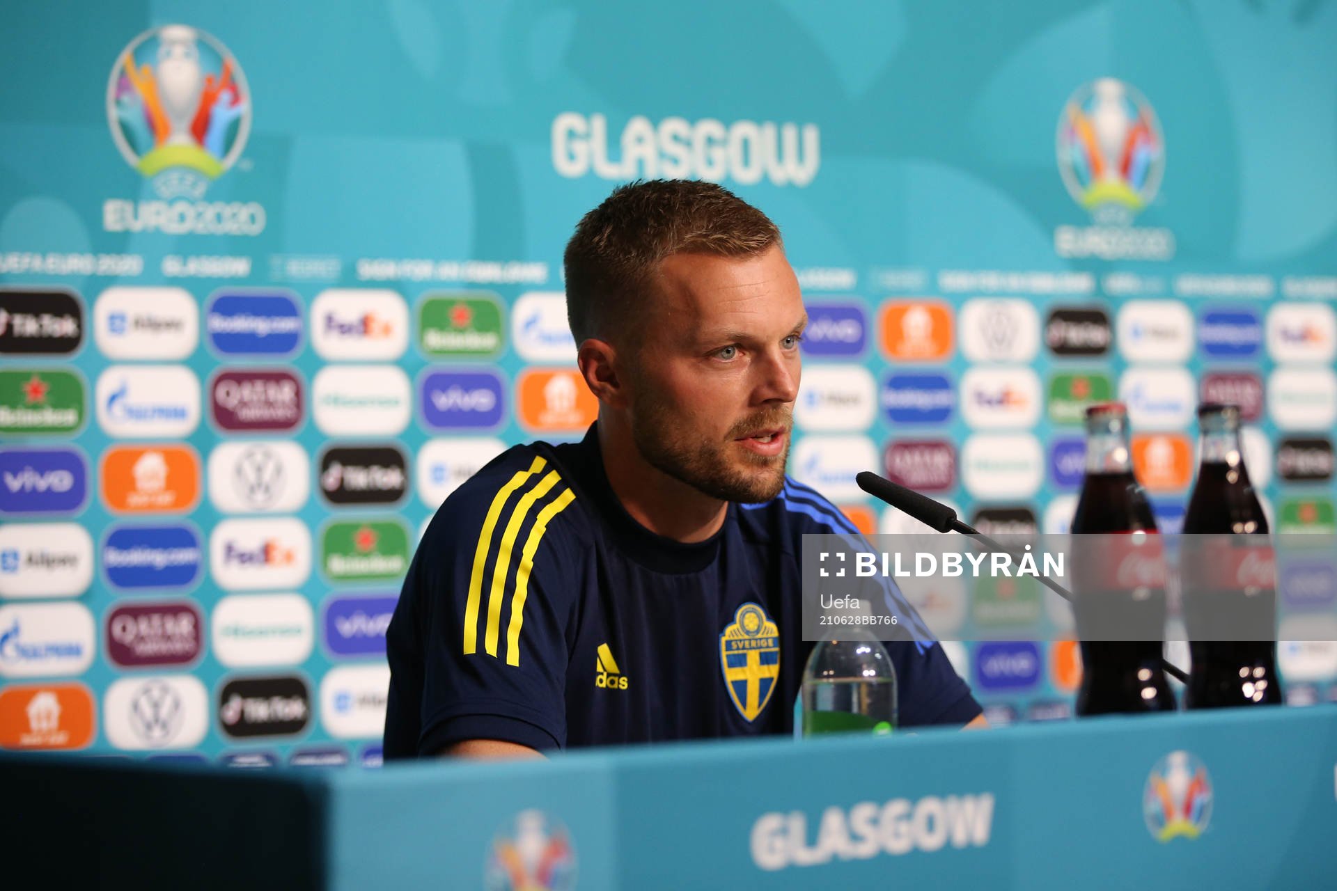 In this handout picture provided by UEFA, Sebastian Larsson