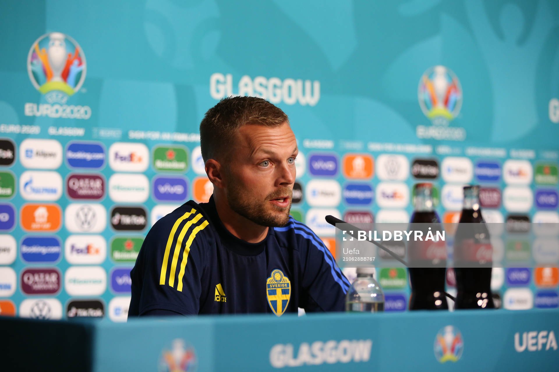 In this handout picture provided by UEFA, Sebastian Larsson