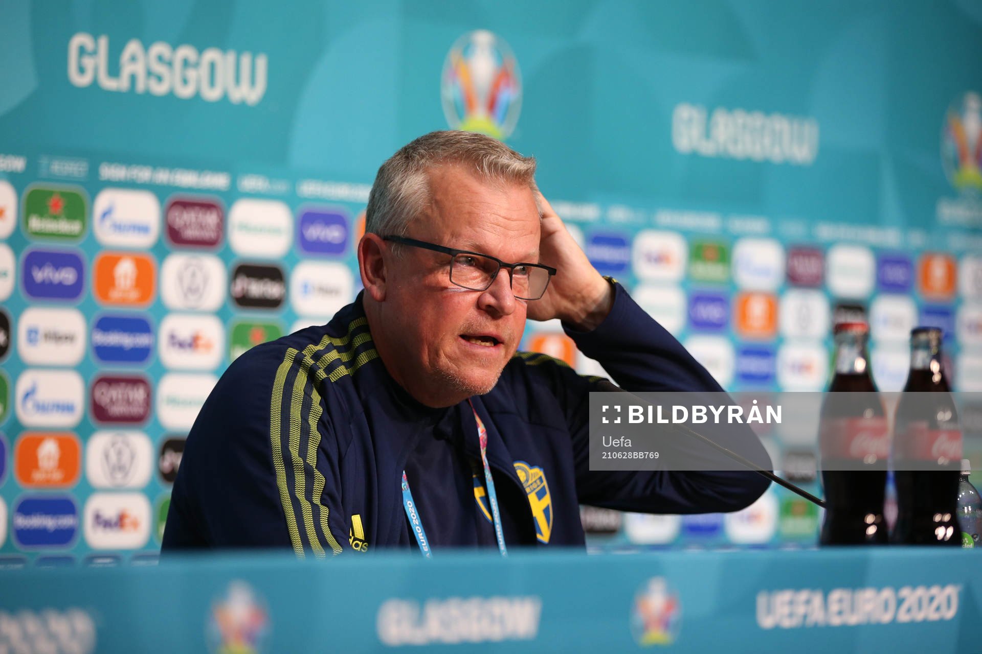 In this handout picture provided by UEFA, Janne Andersson,