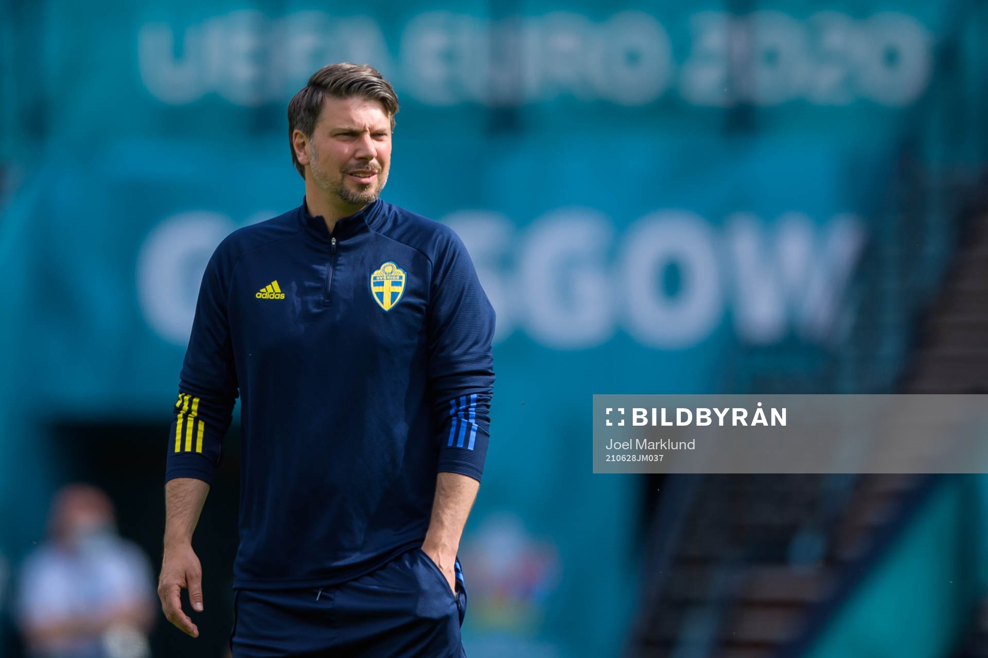 Sports psychologist Daniel Ekvall of the Swedish national football team at a training session during the UEFA Euro 2020 Football Championship on June 28, 2021 in Glasgow. 