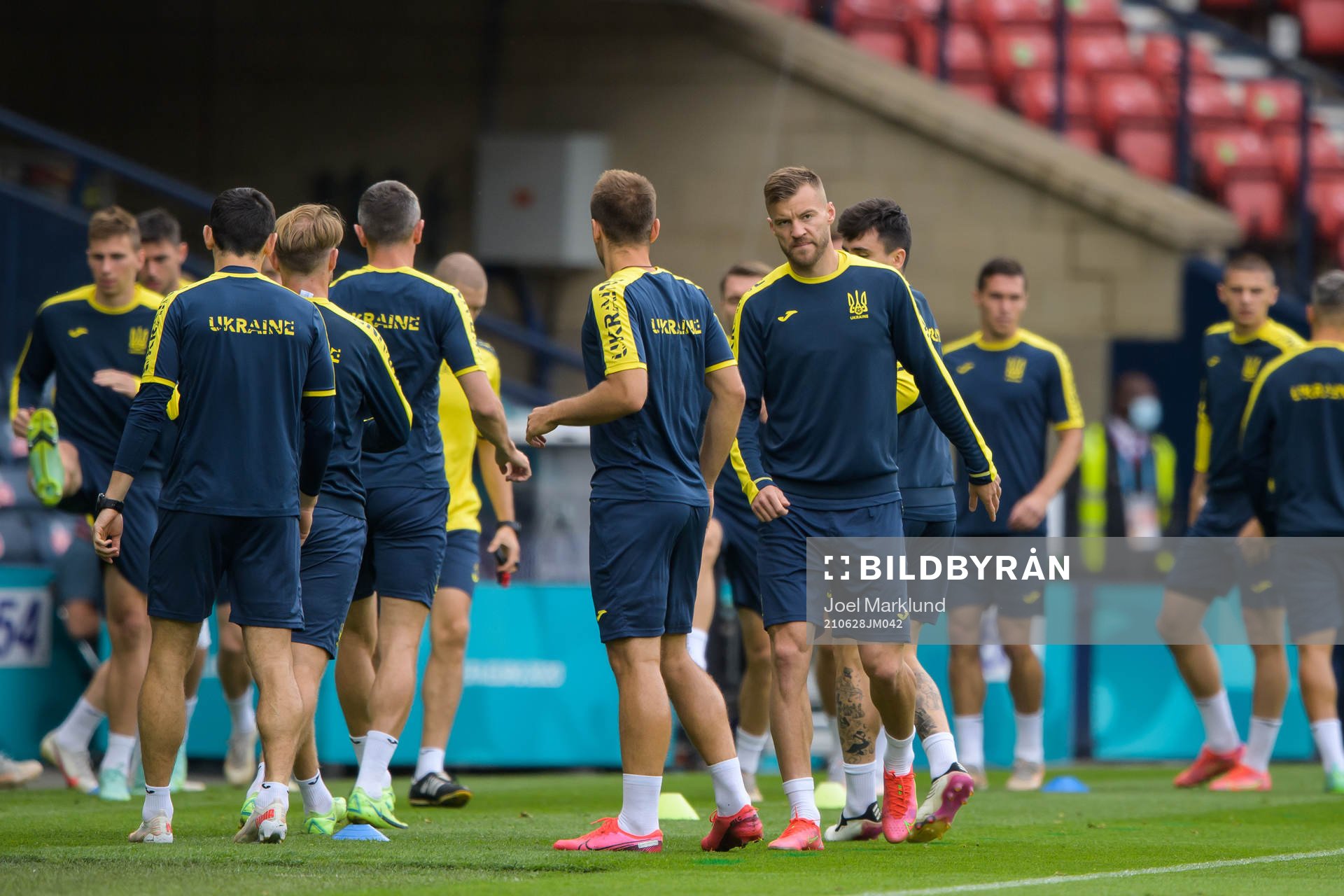 Andriy Yarmolenko of the Ukrainian national football team at a training session during the UEFA Euro 2020 Football Championship on June 28, 2021 in Glasgow.