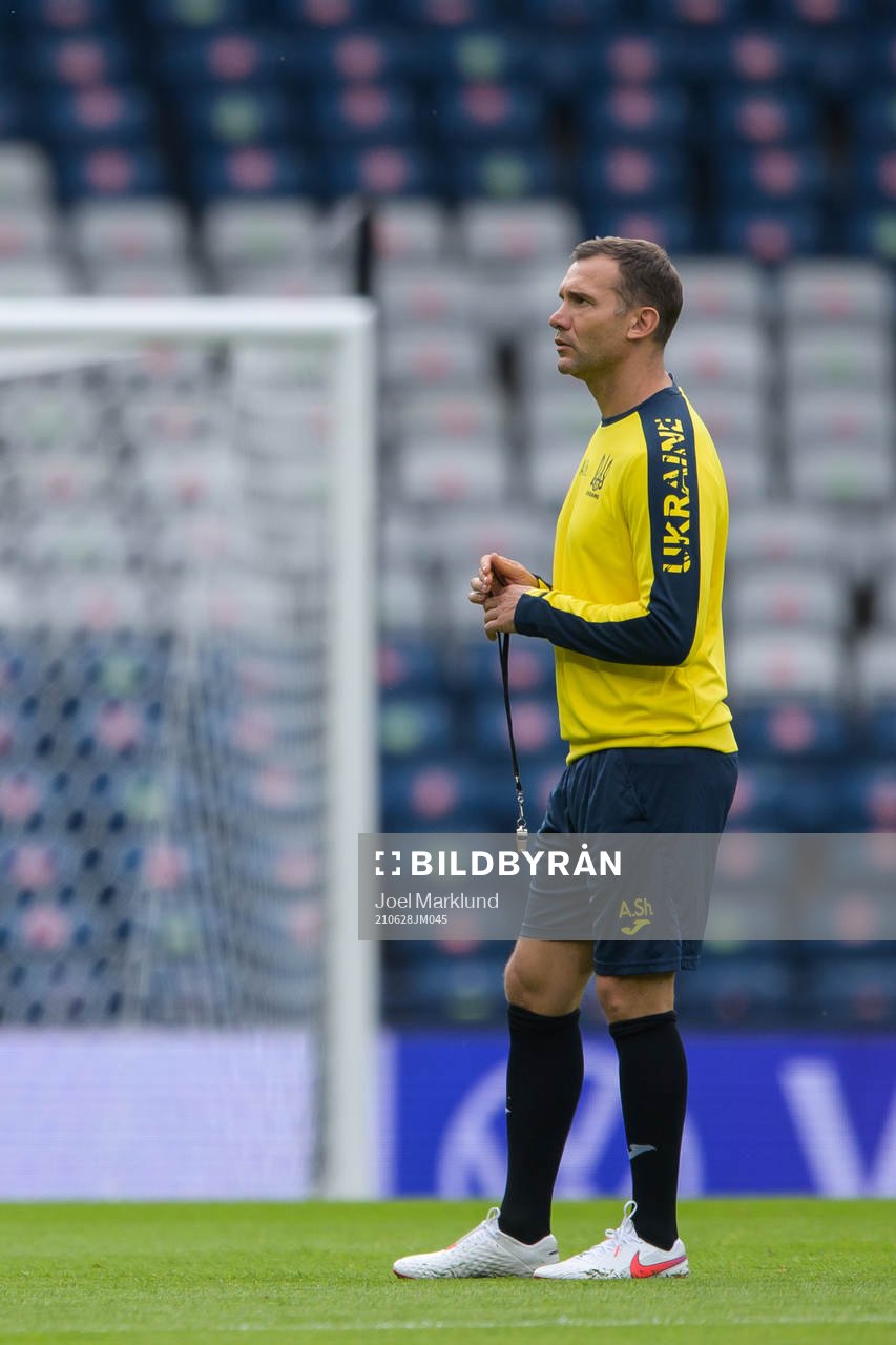 Head coach Andriy Shevchenko of the Ukrainian national football team at a training session during the UEFA Euro 2020 Football Championship on June 28, 2021 in Glasgow.