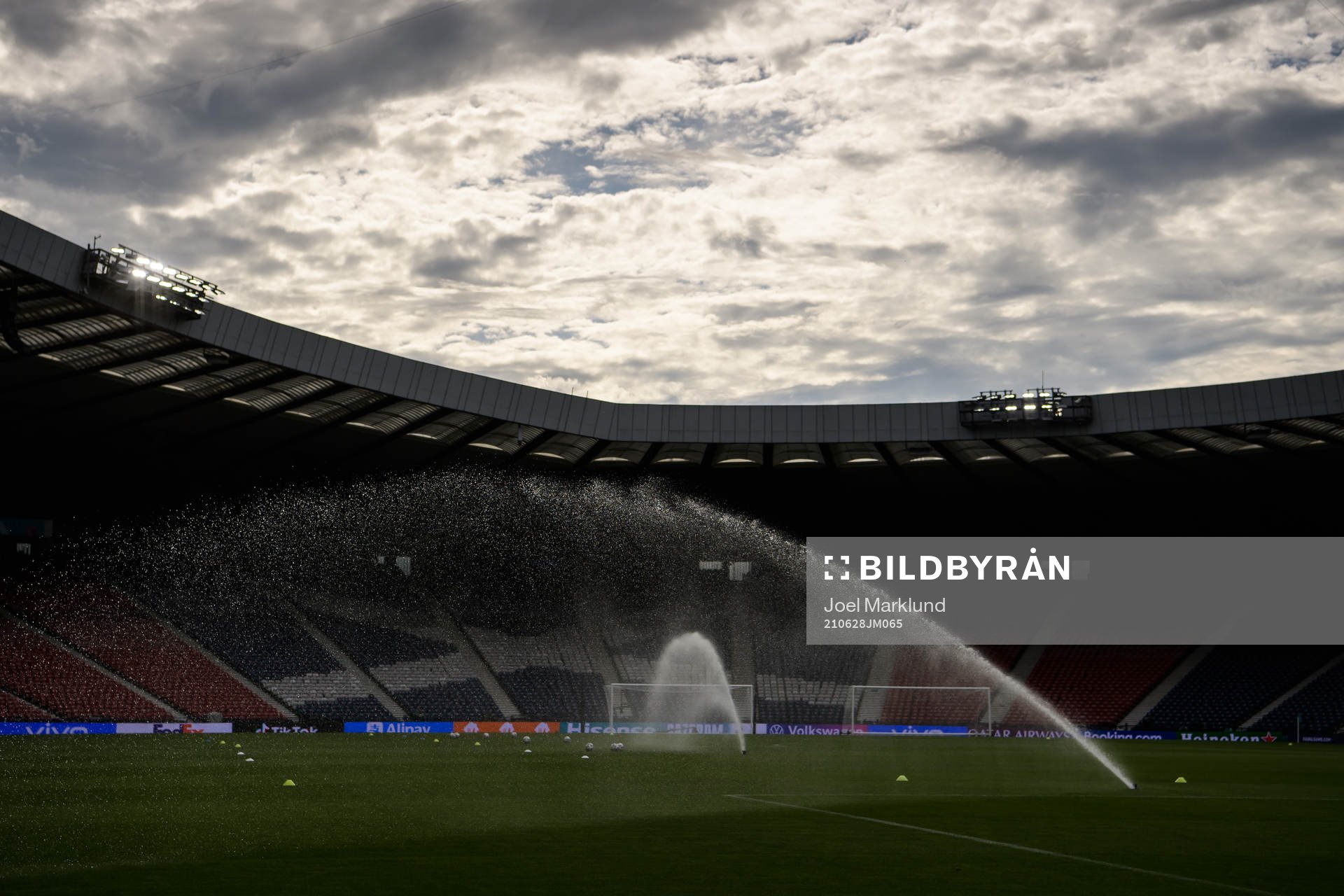 Sprinklers watering the pitch