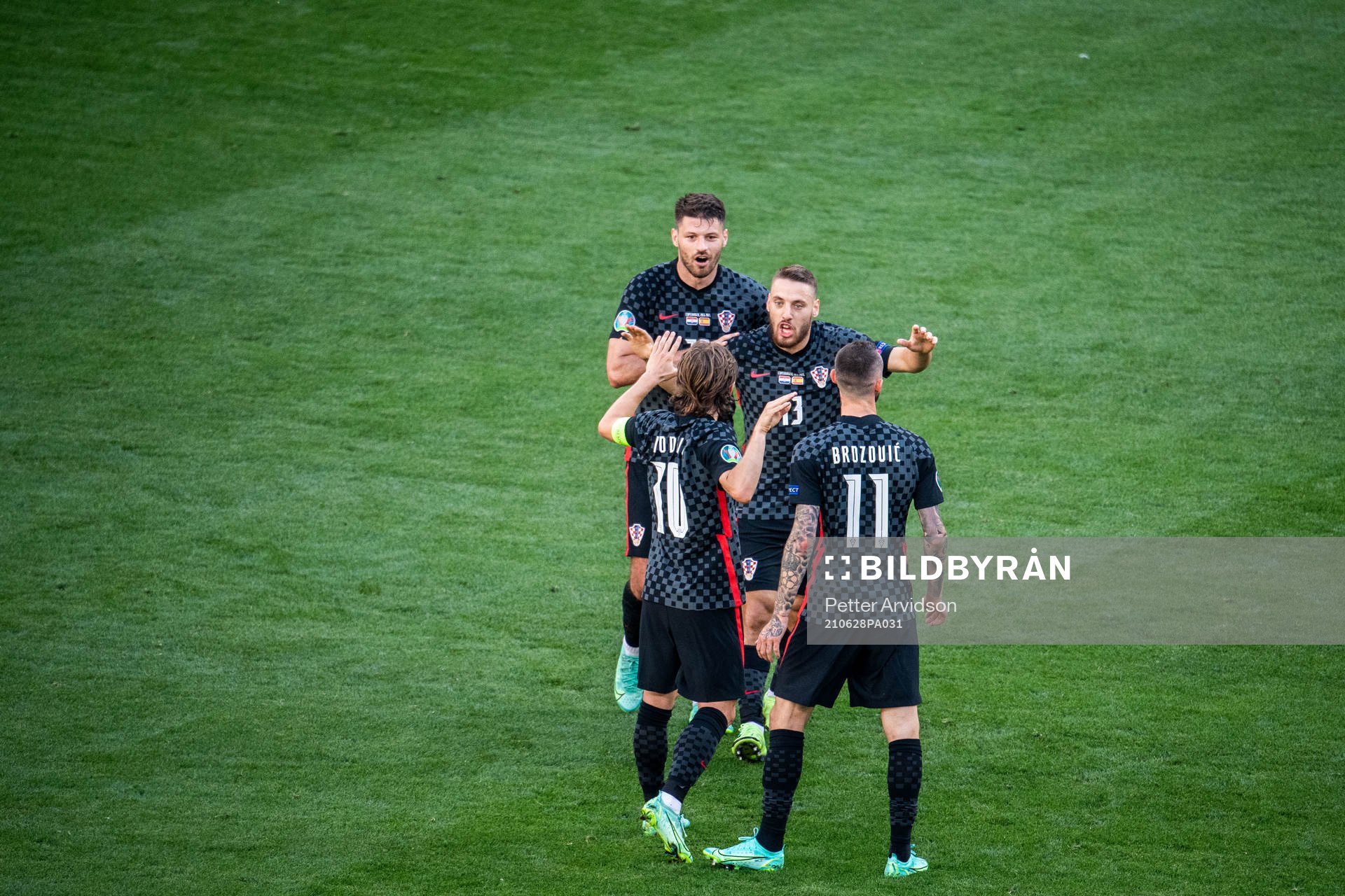 Luka Modric and Nikola Vlasic of Croatia celebrates 1-0 during the UEFA Euro 2020 Football Championship round of 16 match between Croatia and Spain on June 28, 2021 in Copenhagen.