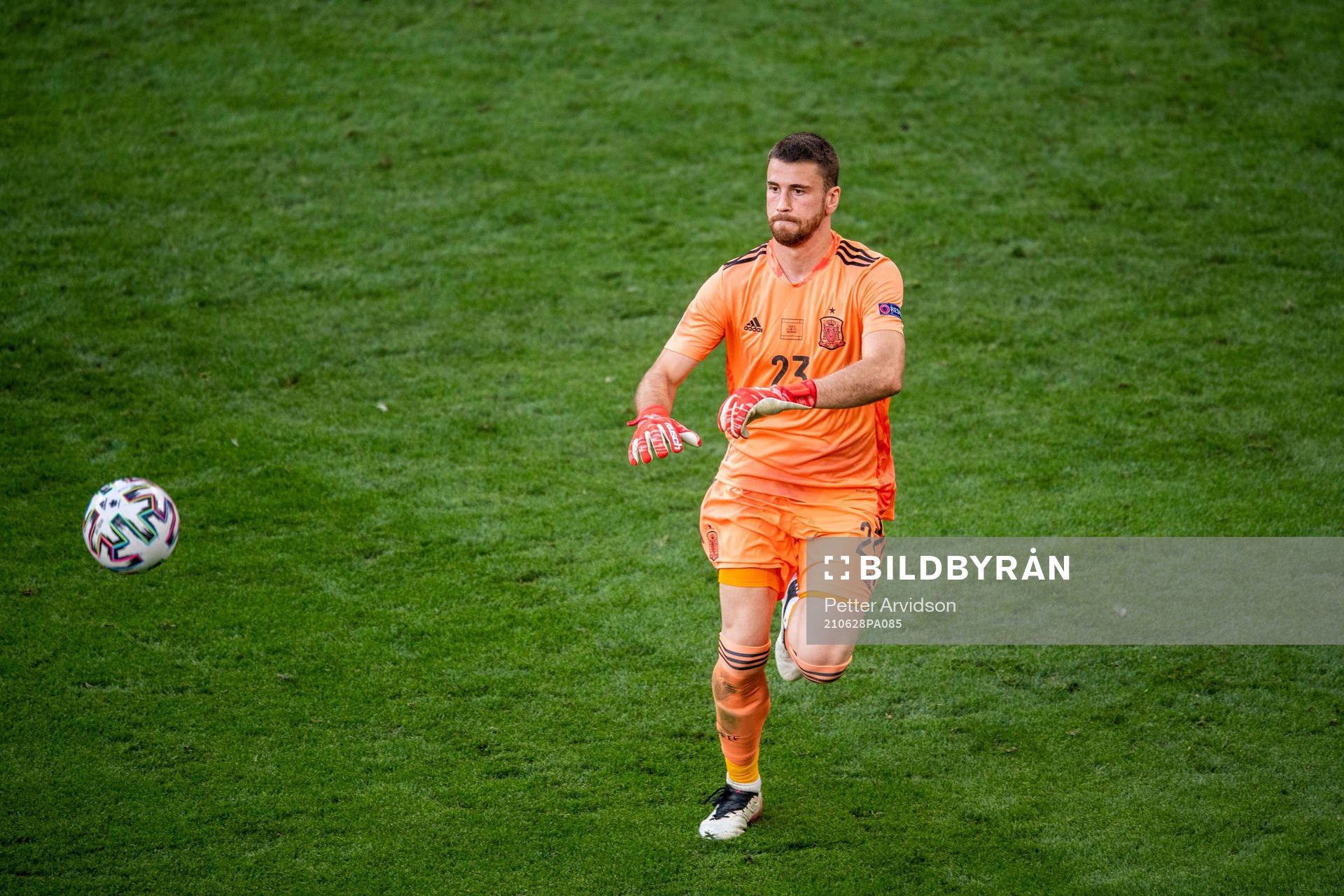Goalkeeper Unai Simon of Spain during the UEFA Euro 2020 Football Championship round of 16 match between Croatia and Spain on June 28, 2021 in Copenhagen. 