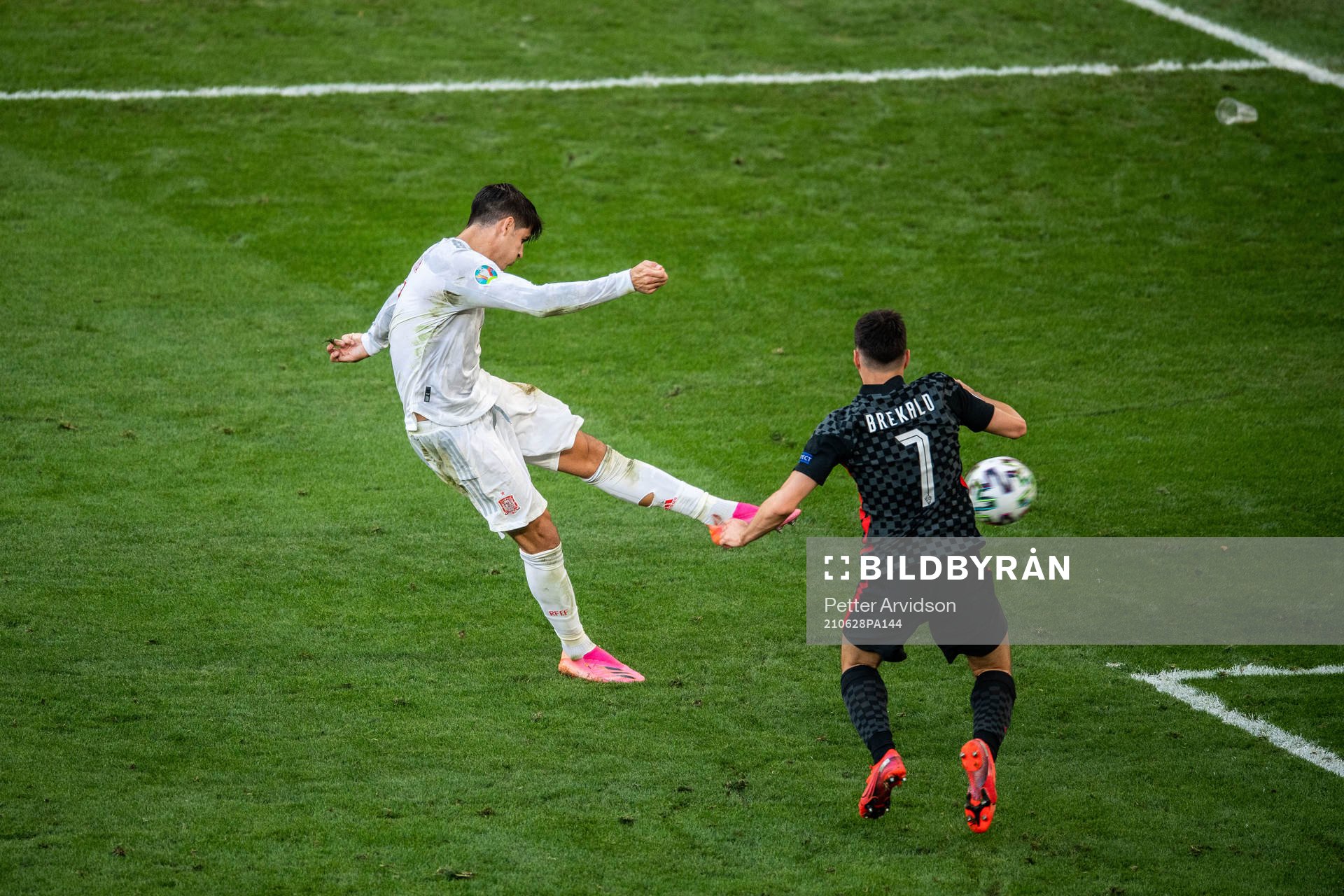 Alvaro Morata of Spain scores 3-4