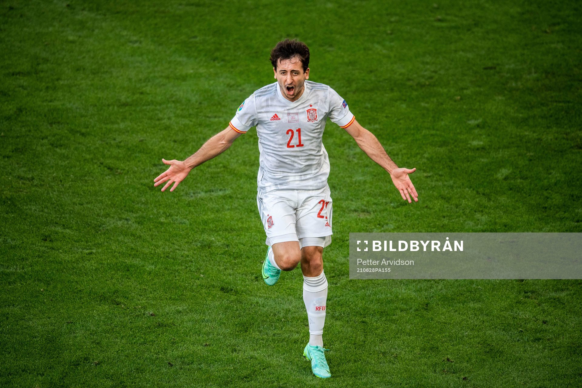 Mikel Oyarzabal of Spain celebrates scoring 3-5