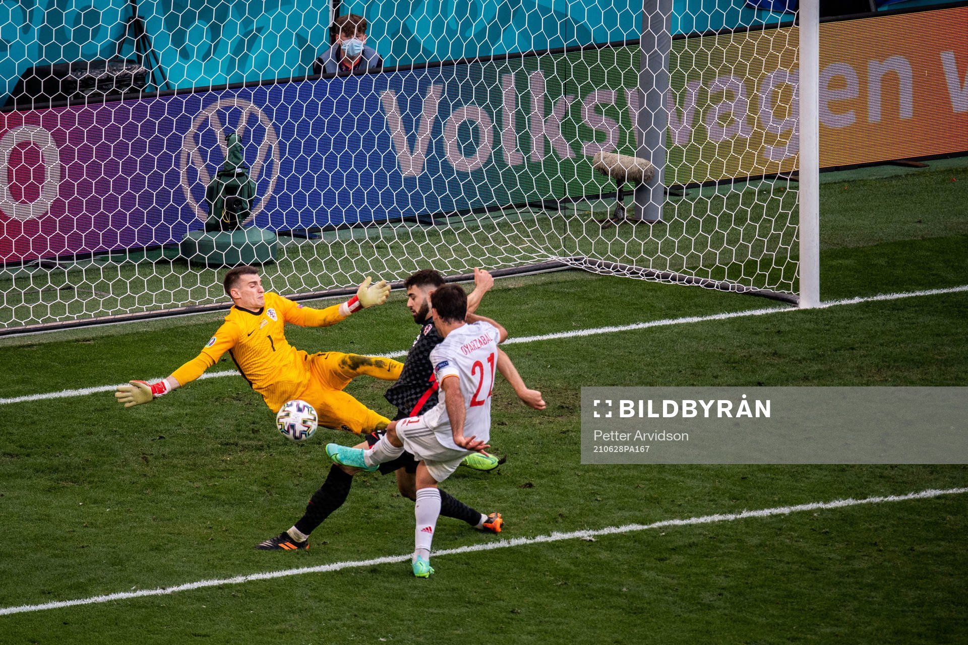 Goalkeeper Dominik Livakovic of Croatia saves a ball from