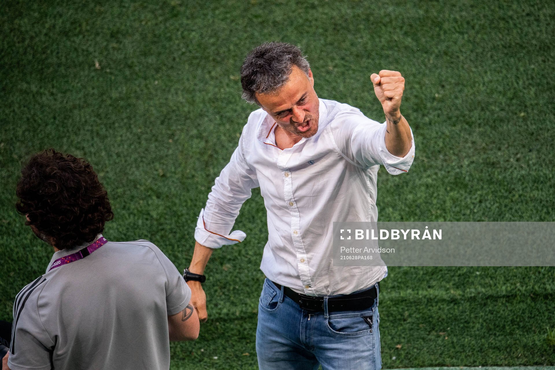 Luis Enrique, head coach of Spain celebrates after the UEFA Euro 2020 Football Championship round of 16 match between Croatia and Spain on June 28, 2021 in Copenhagen.