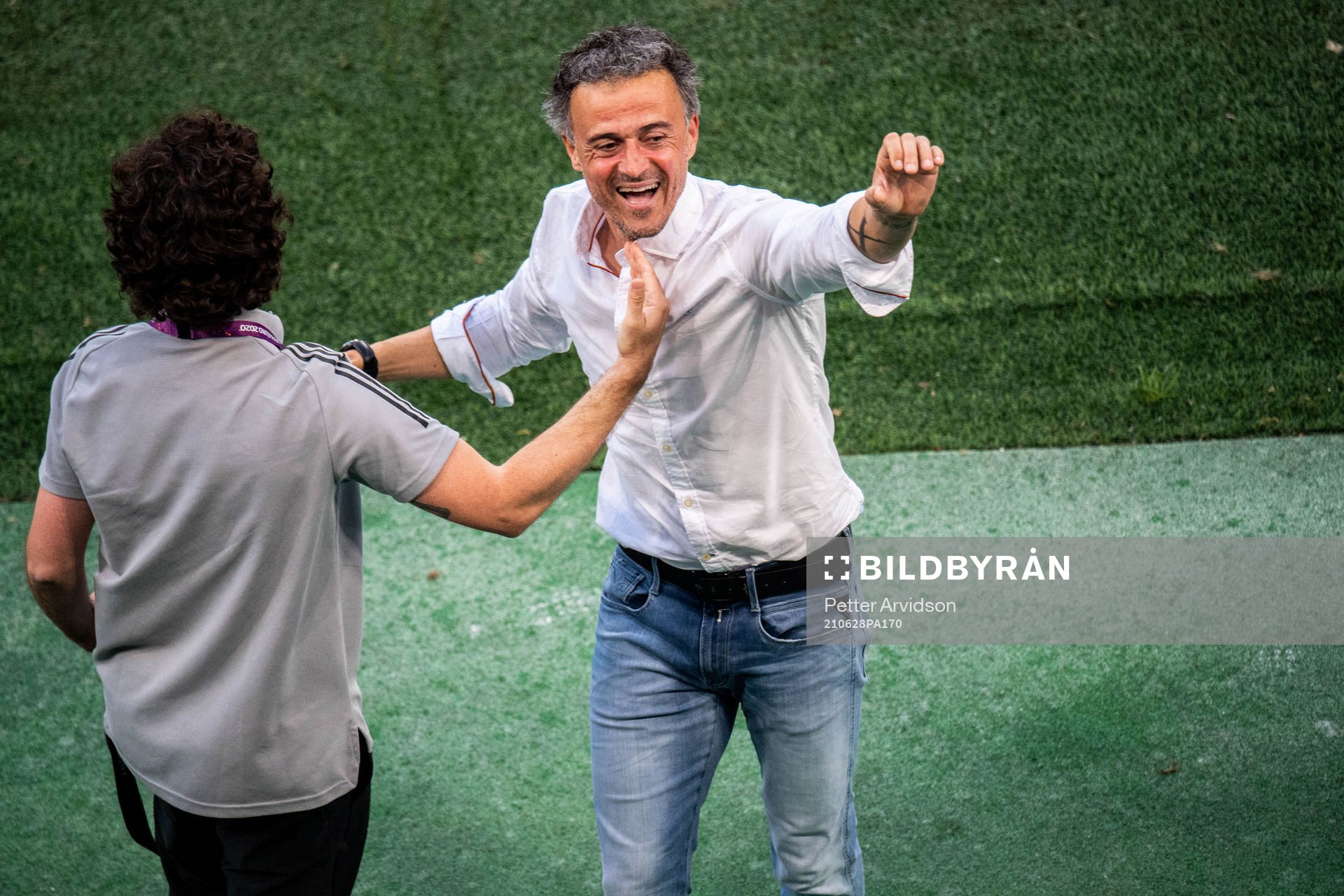 Luis Enrique, head coach of Spain celebrates after the UEFA Euro 2020 Football Championship round of 16 match between Croatia and Spain on June 28, 2021 in Copenhagen.