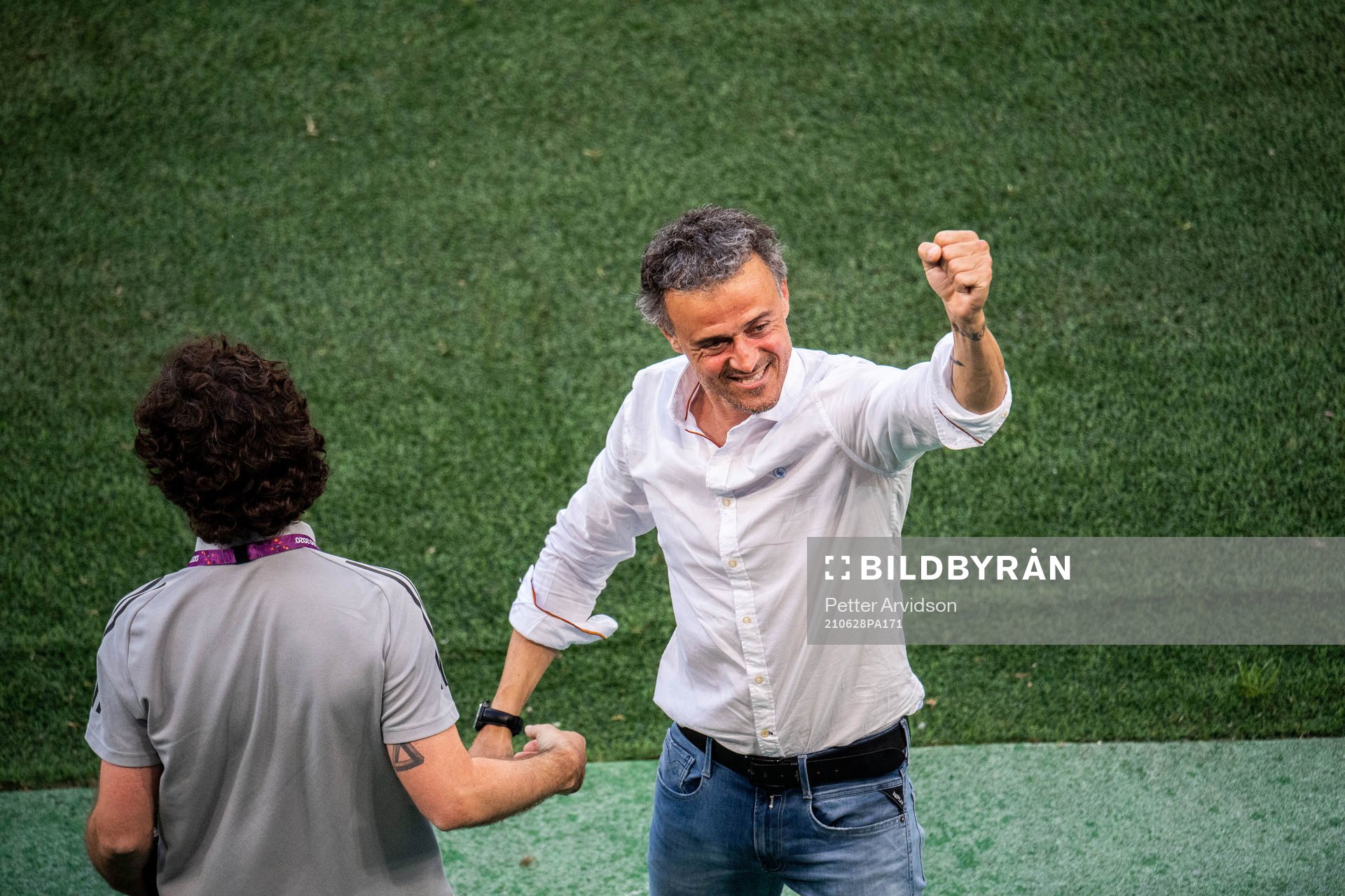 Luis Enrique, head coach of Spain celebrates after the UEFA Euro 2020 Football Championship round of 16 match between Croatia and Spain on June 28, 2021 in Copenhagen. 