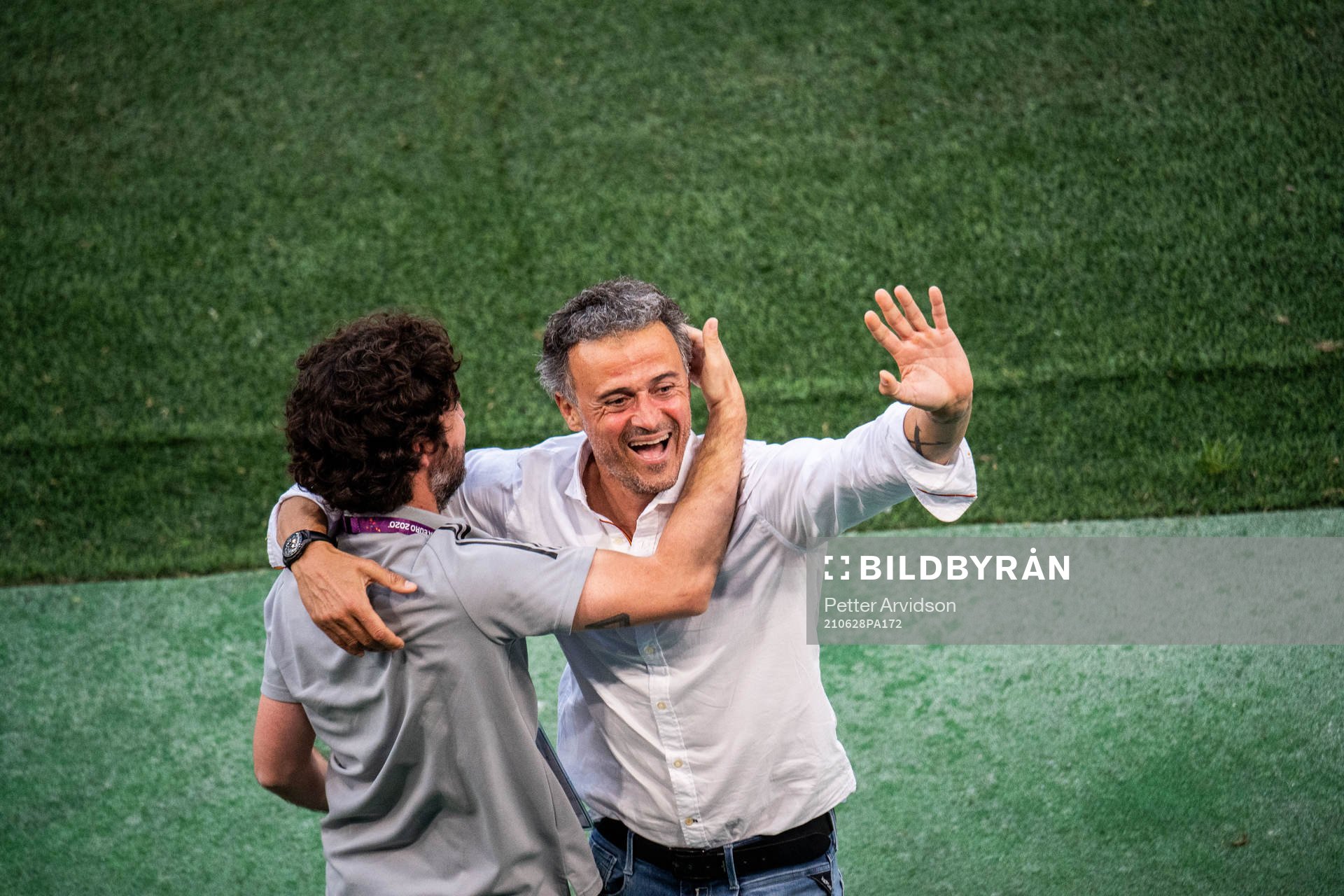 Luis Enrique, head coach of Spain celebrates after the UEFA Euro 2020 Football Championship round of 16 match between Croatia and Spain on June 28, 2021 in Copenhagen.