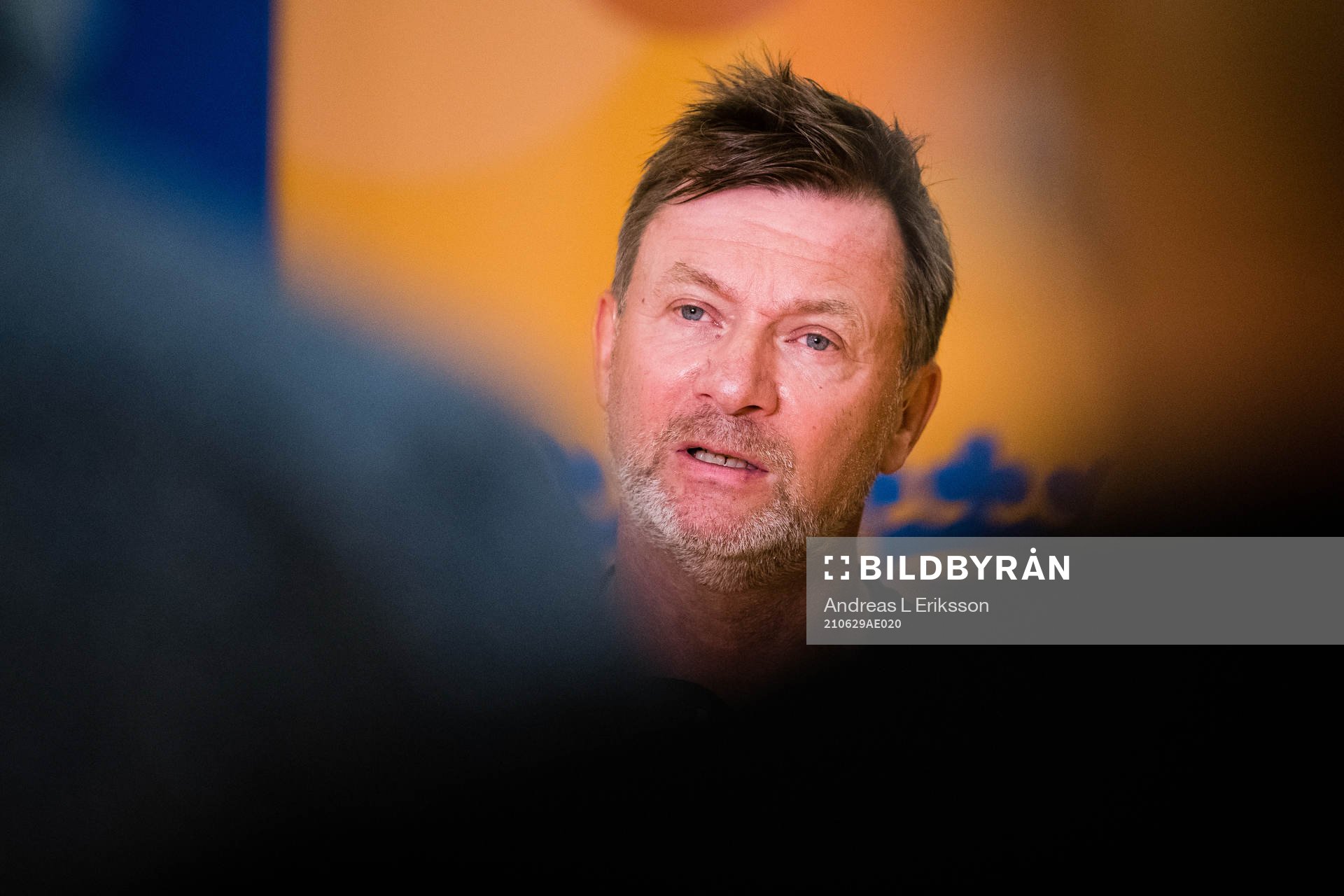 Peter Gerhardsson, head coach, is interviewed by the media