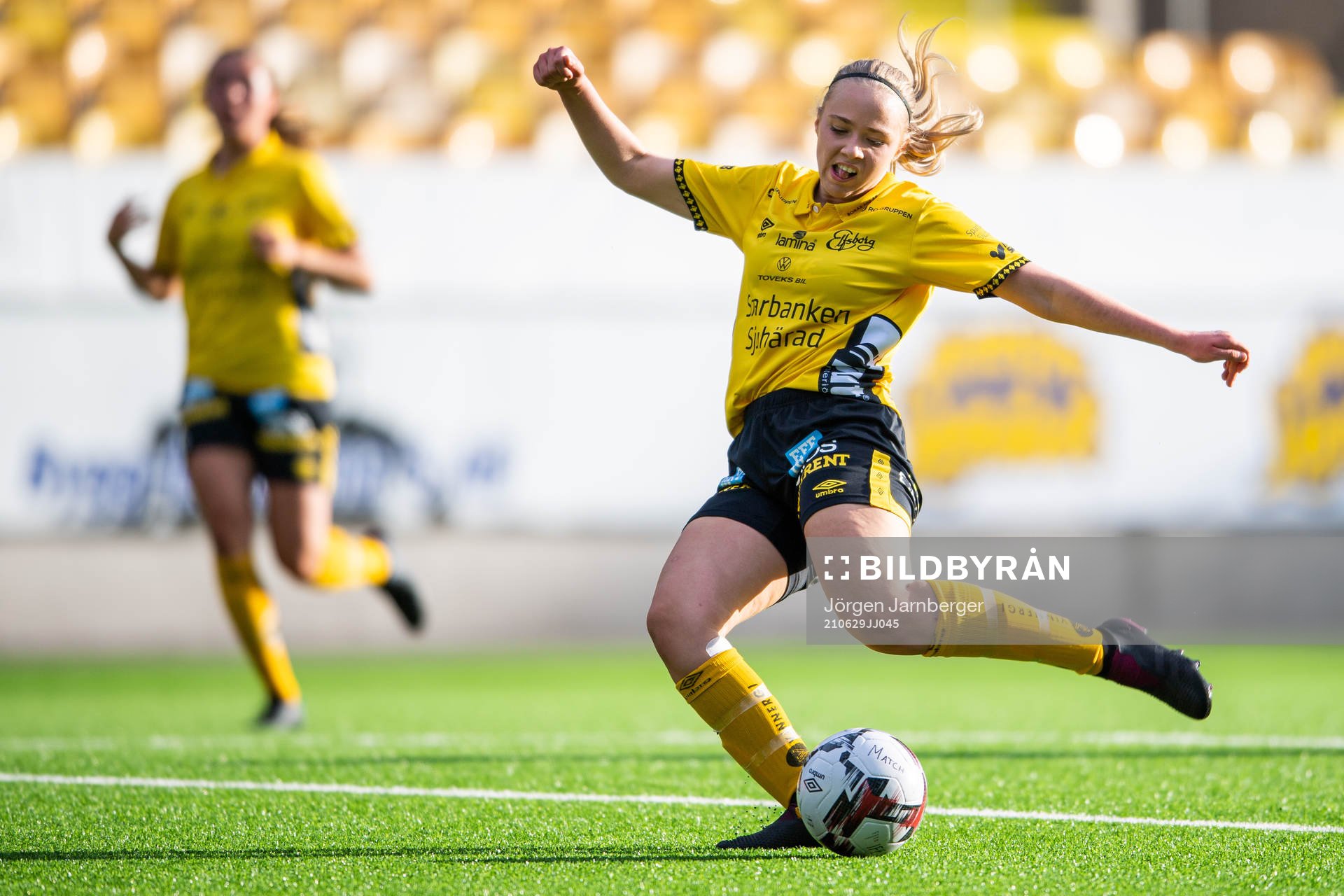 Elfsborgs Evelina Brink under fotbollsmatchen i division 3 västra mellan Elfsborg och Brämhult den 29 juni 2021 i Borås. 