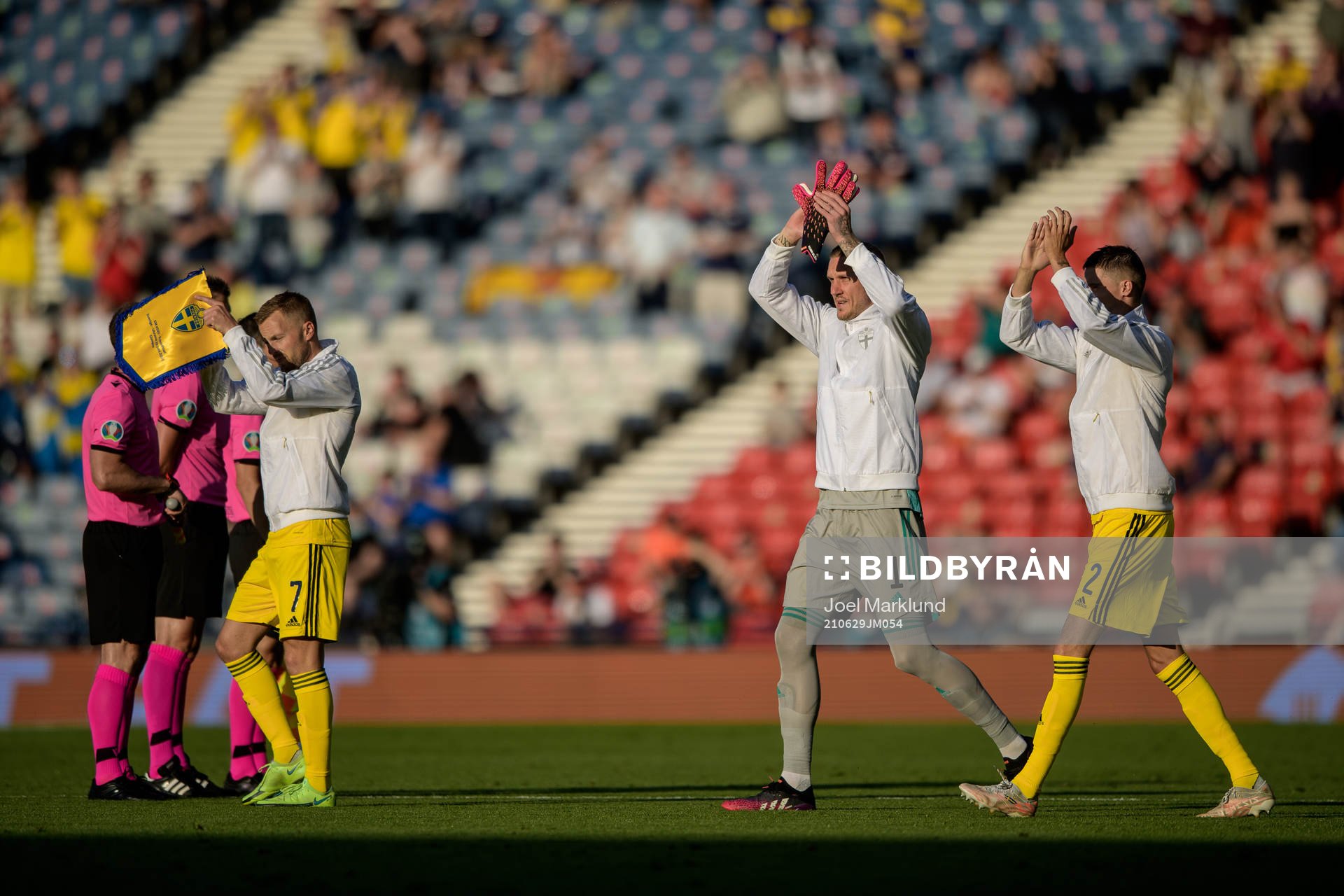 Sebastian Larsson, goalkeeper Robin Olsen and Mikael Lustig