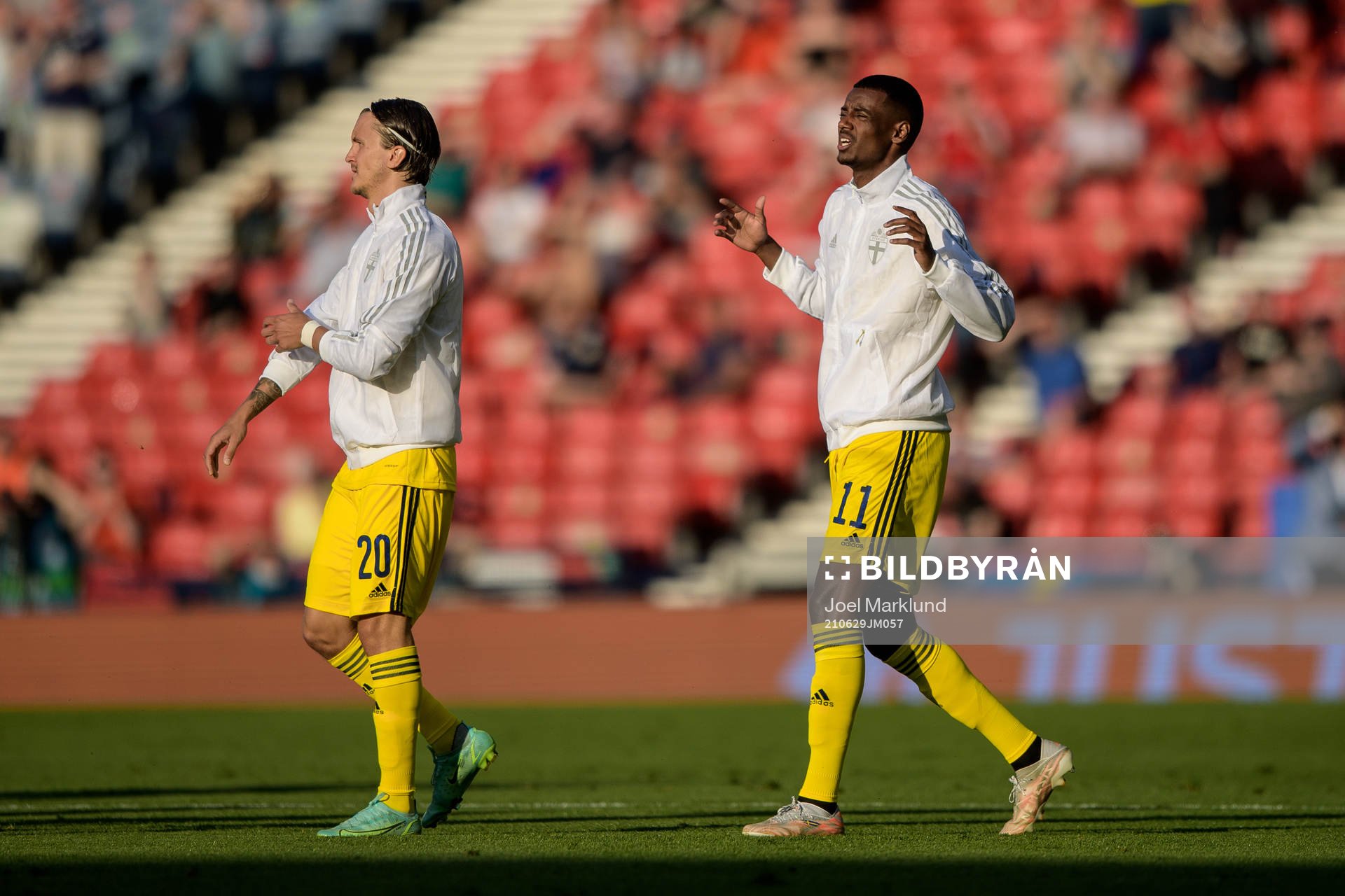 Kristoffer Olsson and Alexander Isak of Sweden