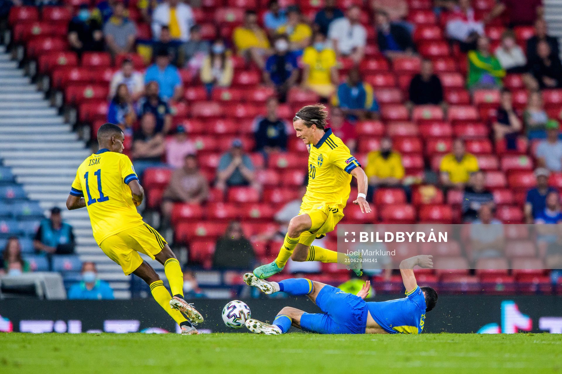 Alexander Isak and Kristoffer Olsson of Sweden against