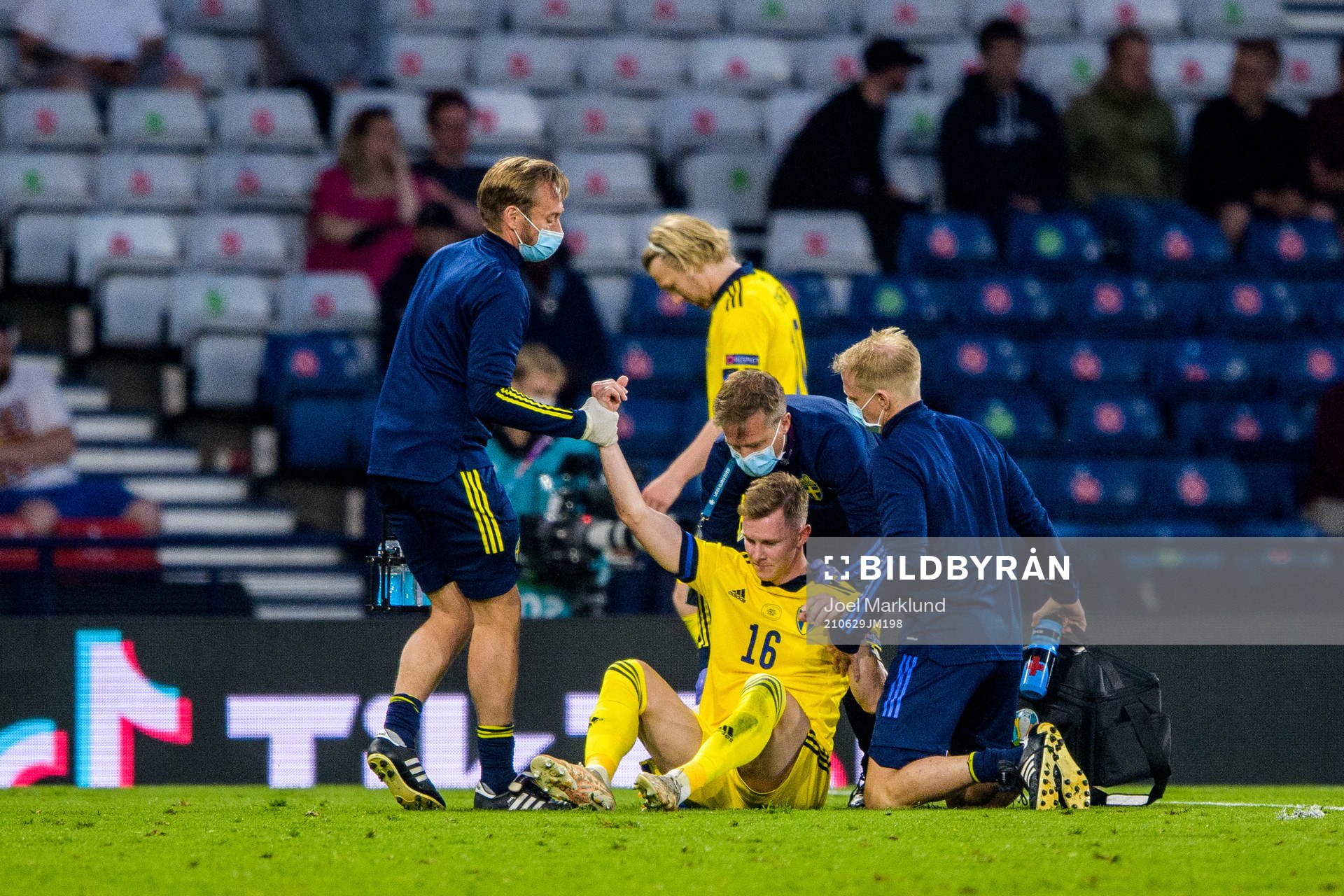 Emil Krafth of Sweden is injured
