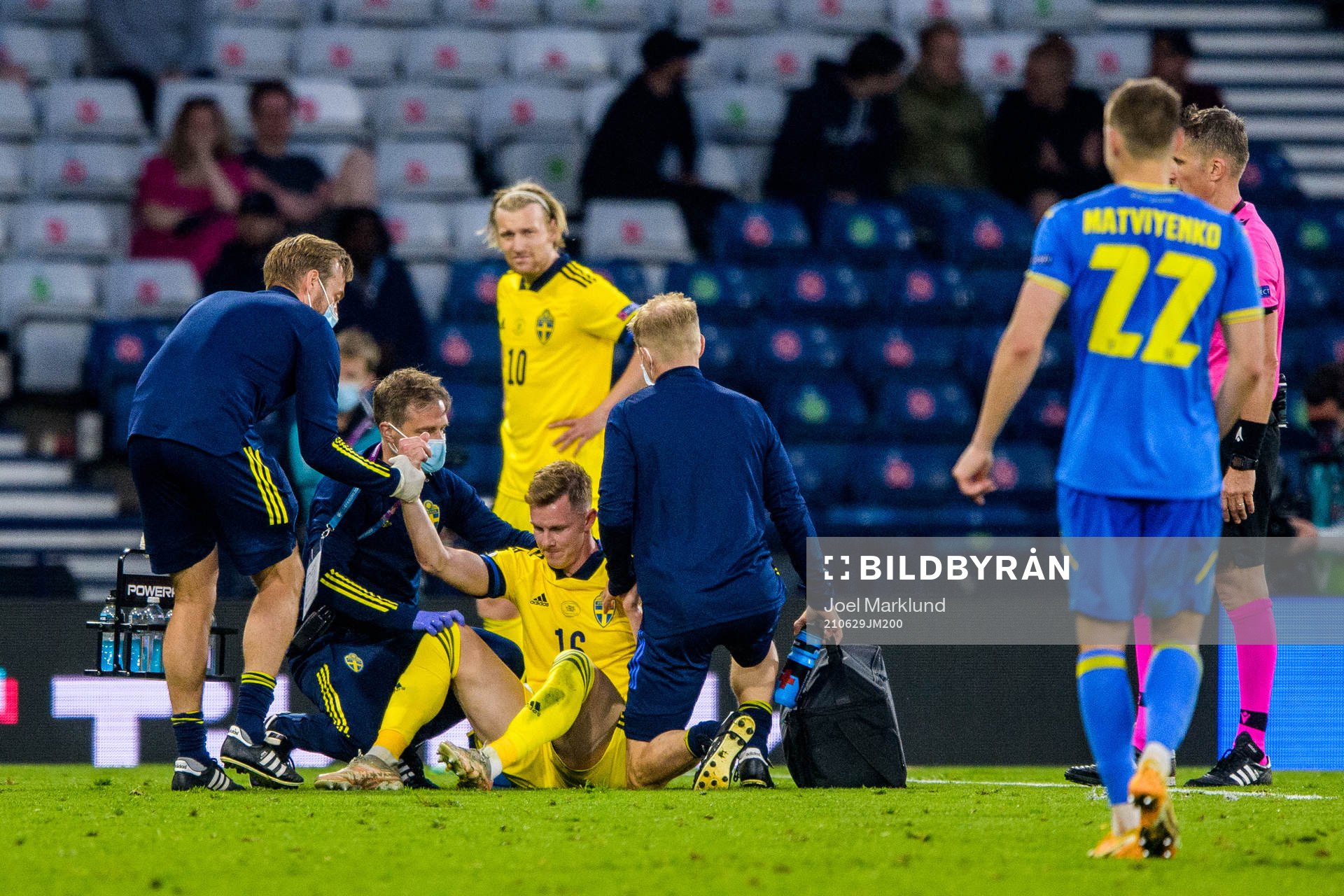 Emil Krafth of Sweden is injured