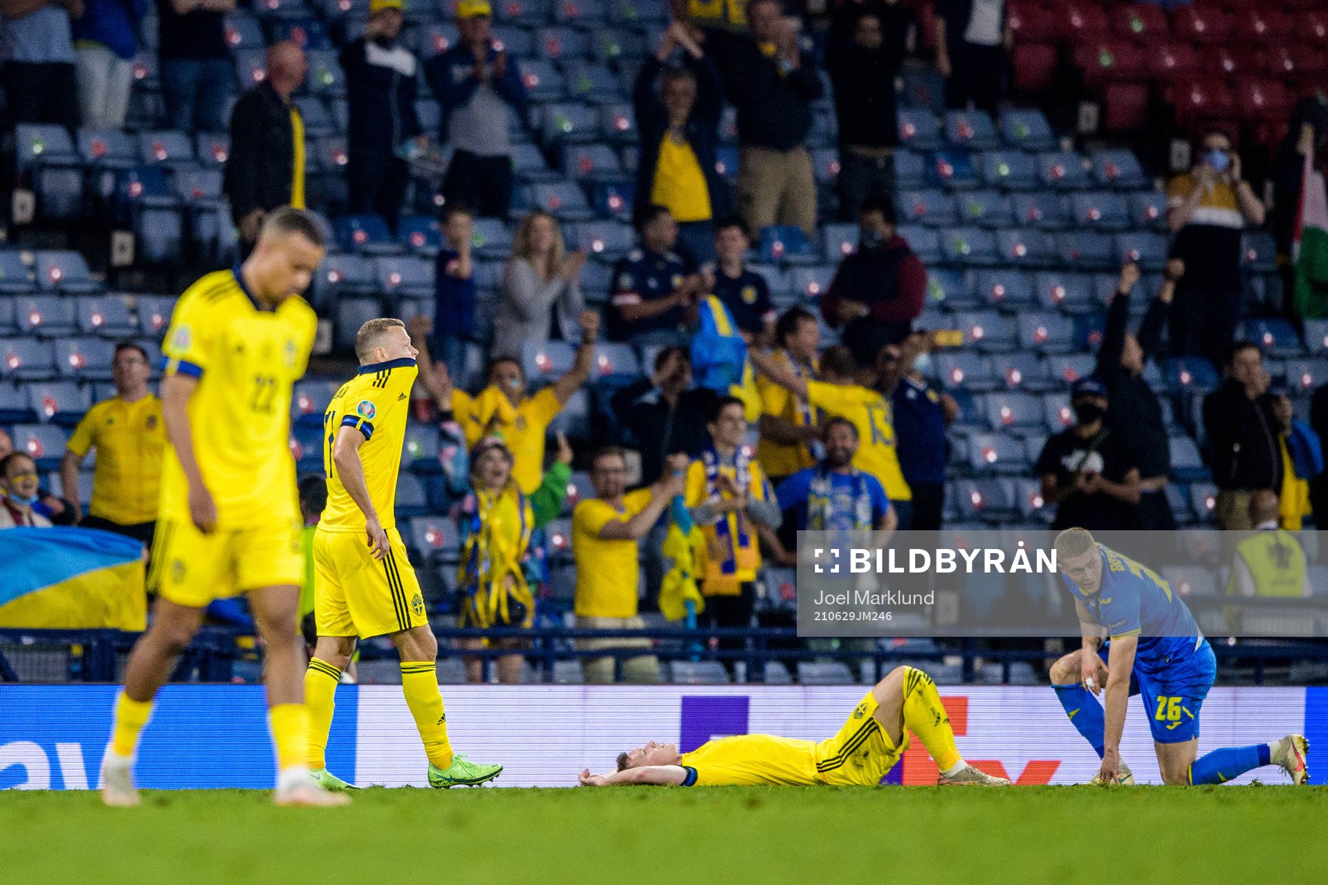 Robin Quaison, Viktor Claesson and Emil Krafth of Sweden