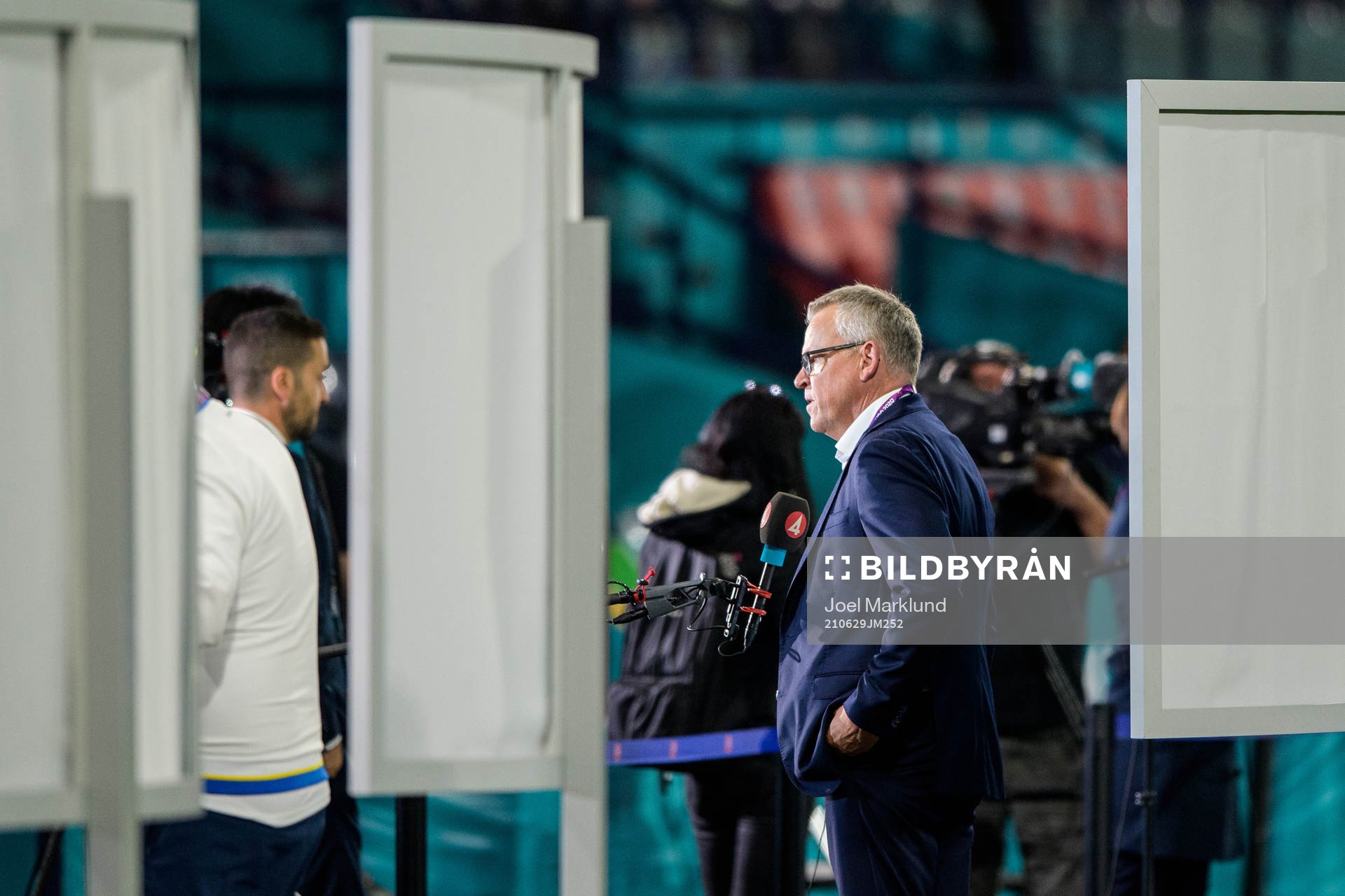 head coach Janne Andersson of Sweden interviewed by media