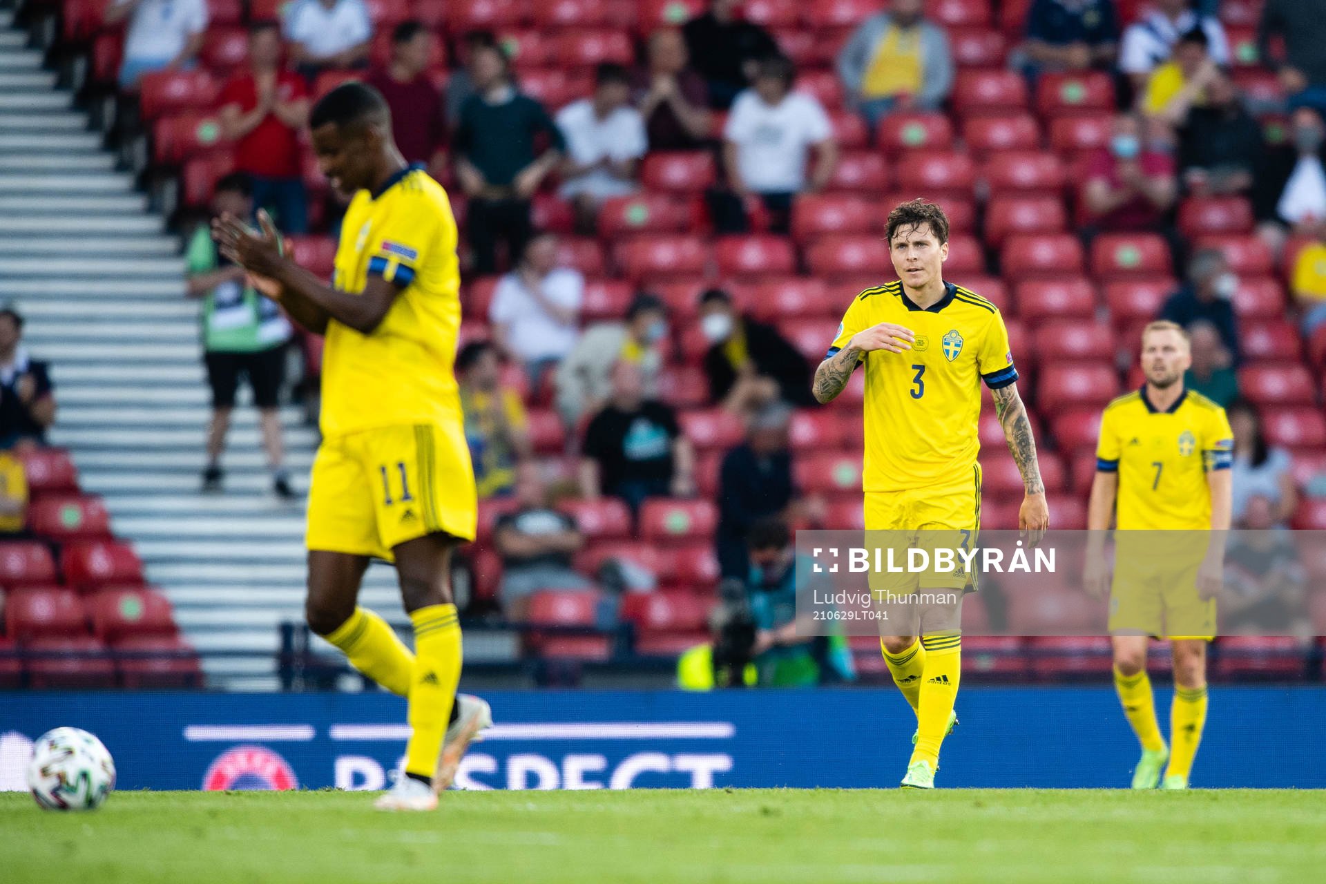 Victor Nilsson Lindelöf of Sweden looks dejected