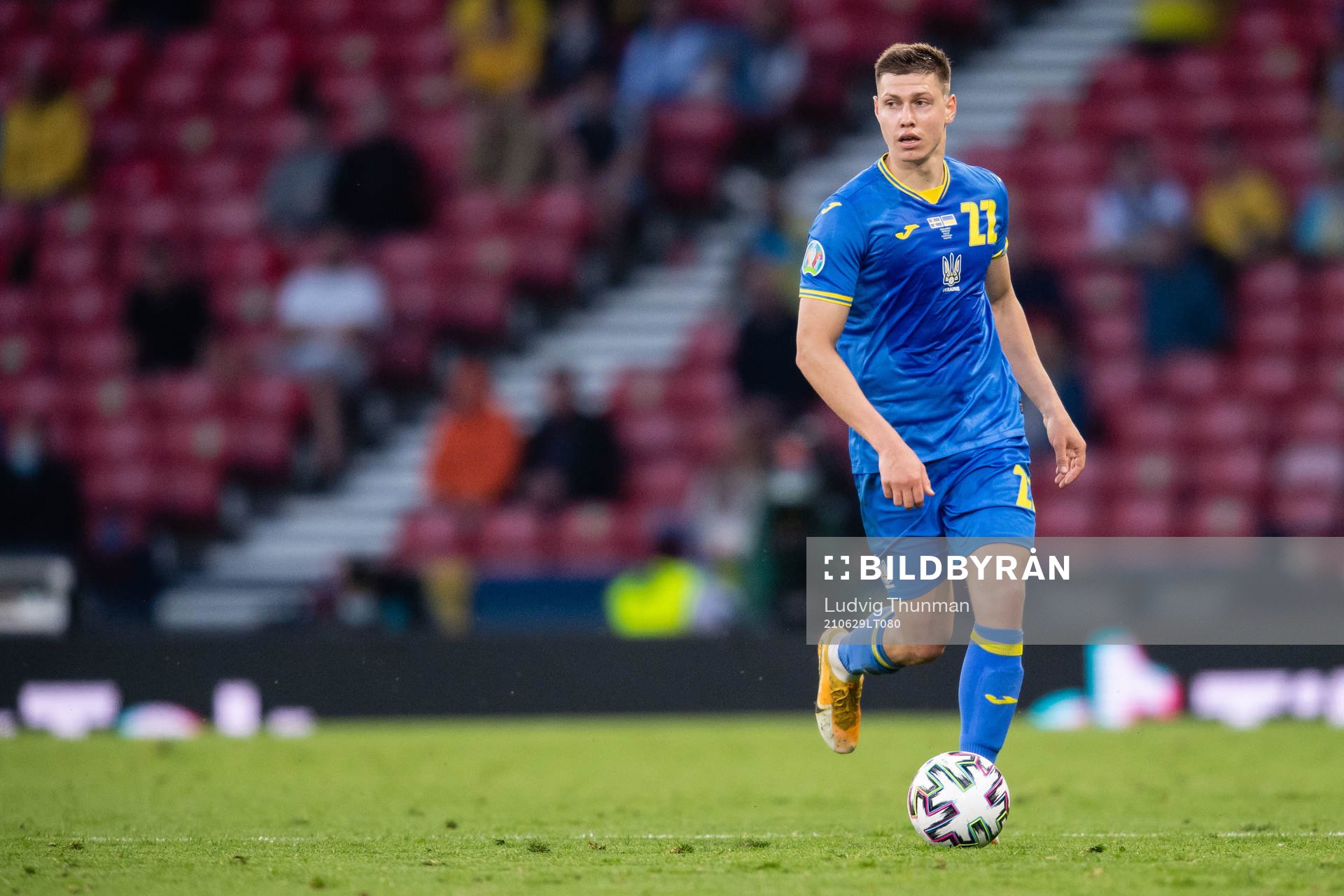 Mykola Matviyenko of Ukraine during the UEFA Euro 2020 Football Championship round of 16 match between Sweden and Ukraina on June 29, 2021 in Glasgow.