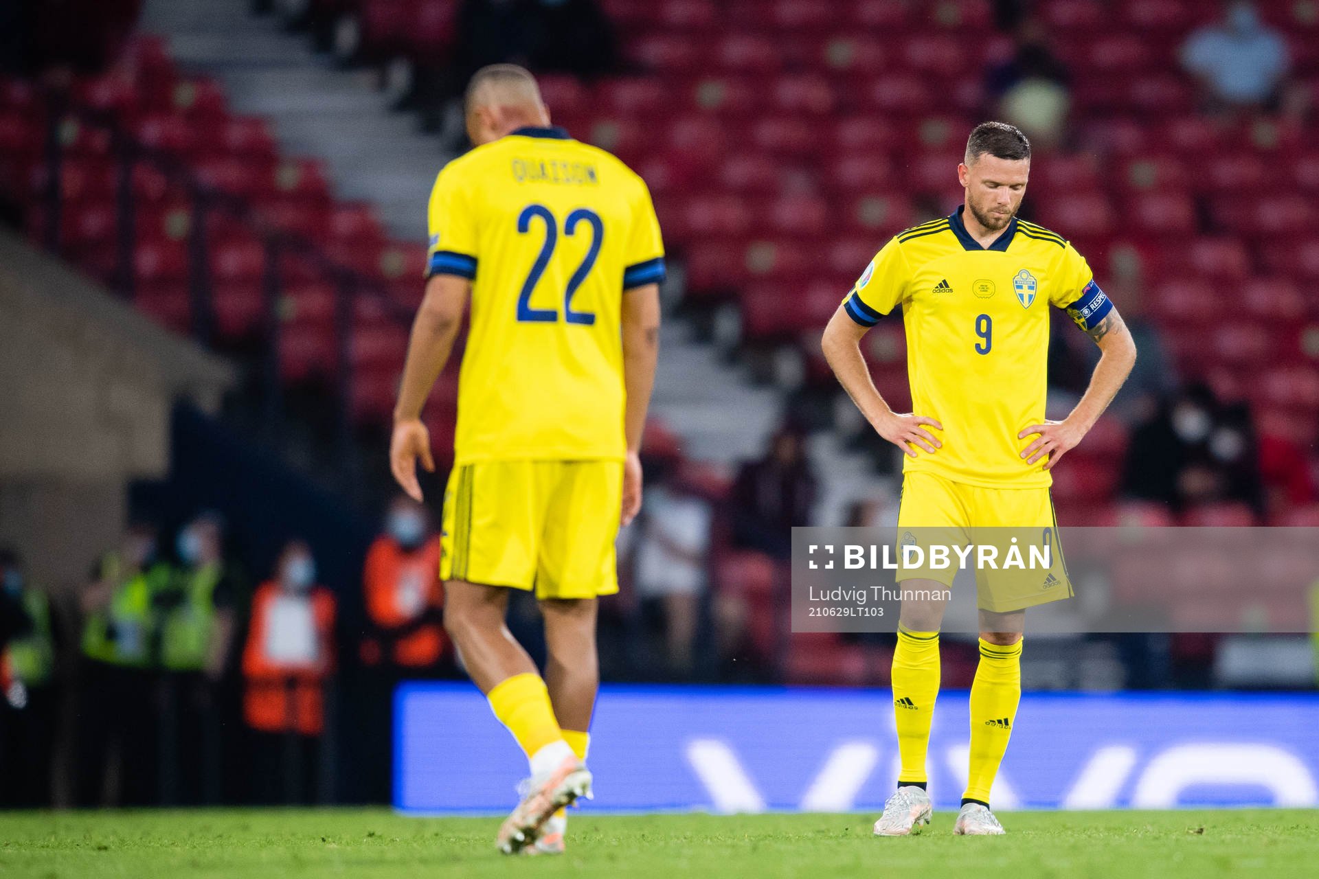 Robin Quaison and Marcus Berg of Sweden looks dejected
