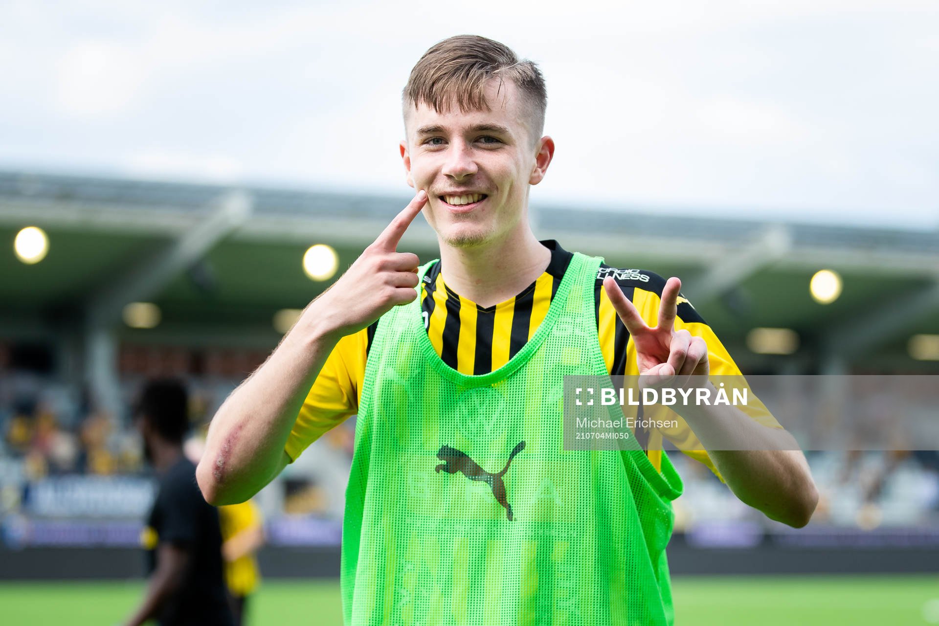 Häckens Patrik Wålemark jublar efter fotbollsmatchen i Allsvenskan mellan Häcken och AIK den 4 juli 2021 i Göteborg. 