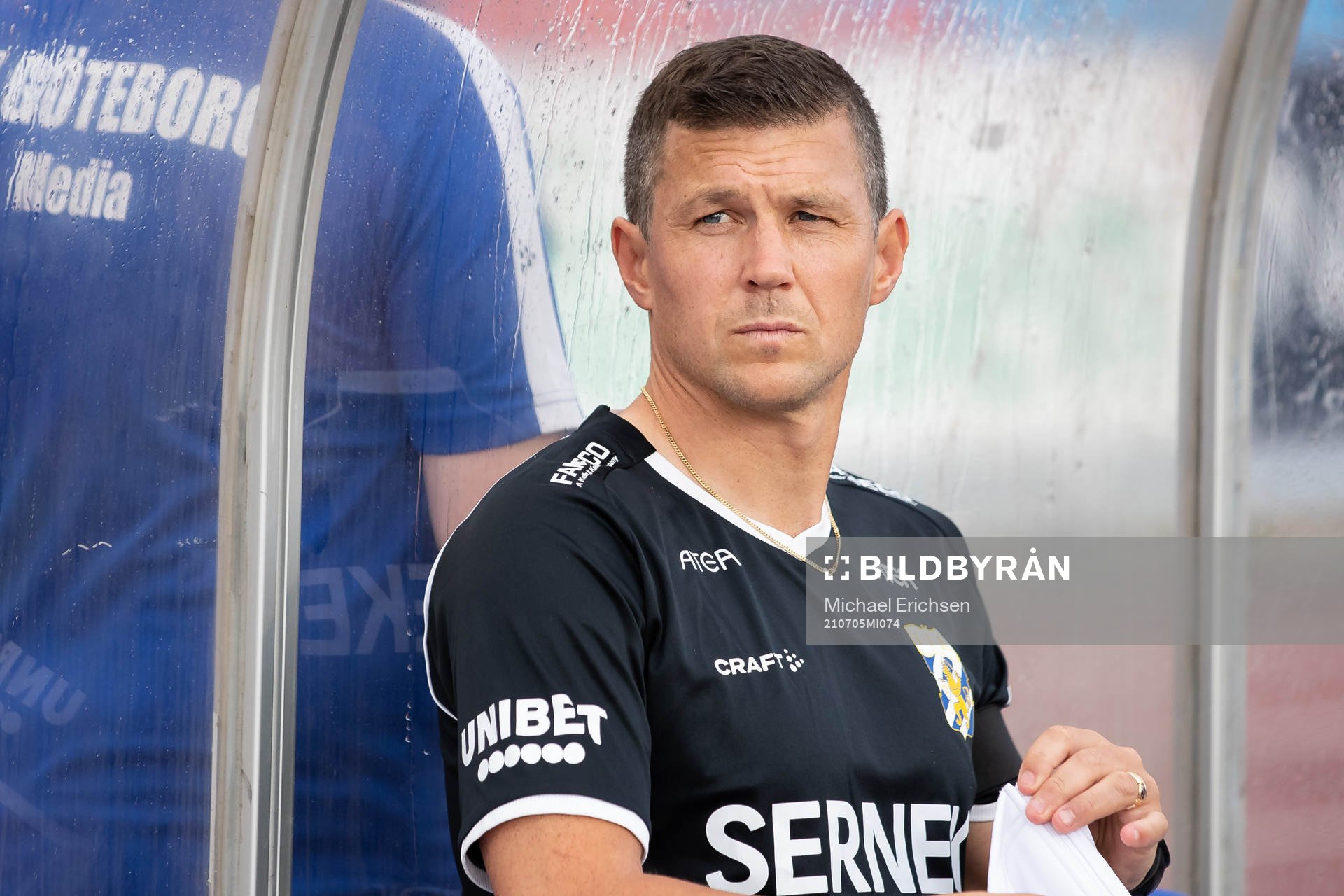 IFK Göteborgs assisterande tränare Hannes Stiller innan fotbollsmatchen i Allsvenskan mellan IFK Göteborg och Elfsborg den 5 juli 2021 i Göteborg.