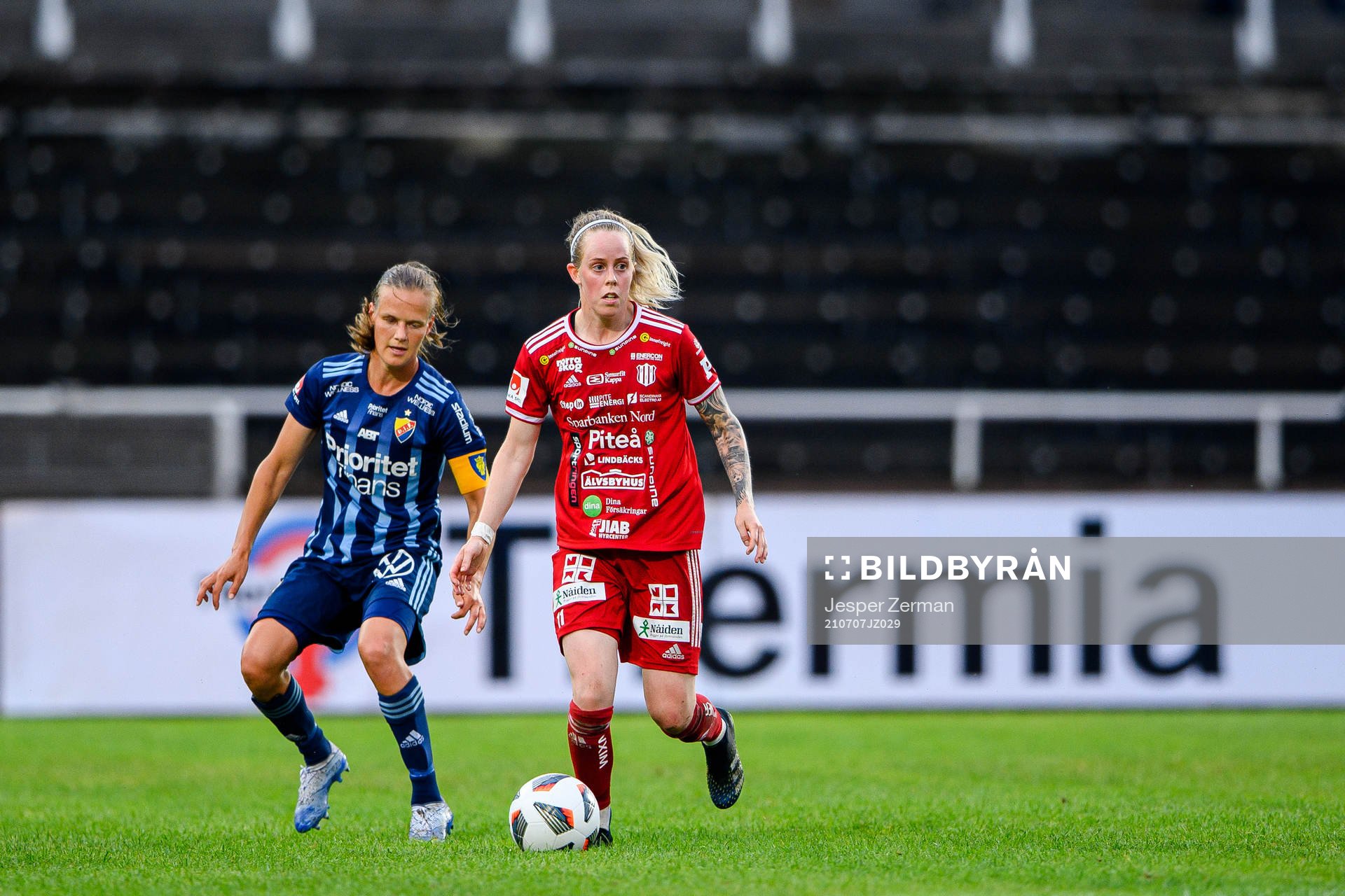 Piteås Cecilia Edlund under fotbollsmatchen i Damallsvenskan mellan Djurgården och Piteå den 7 juli 2021 i Stockholm. 