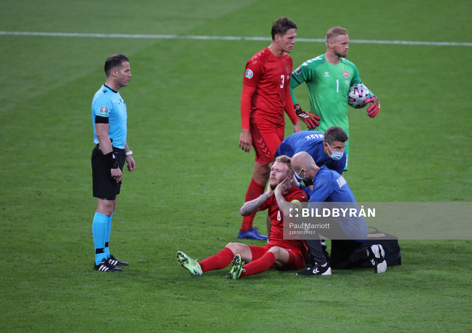 Simon Kjaer of Denmark in pain