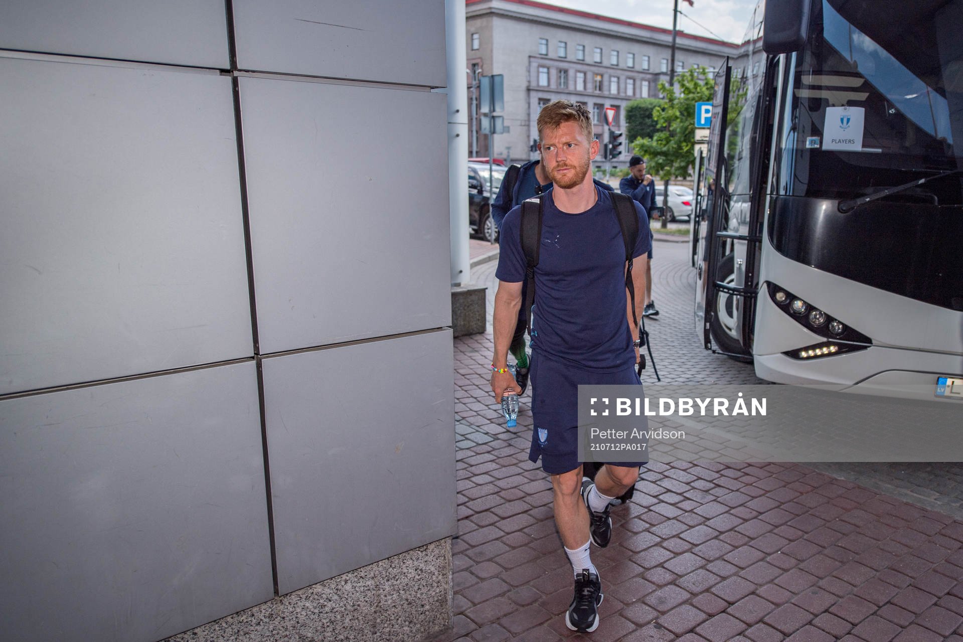 Anders Christiansen arrives at the hotel