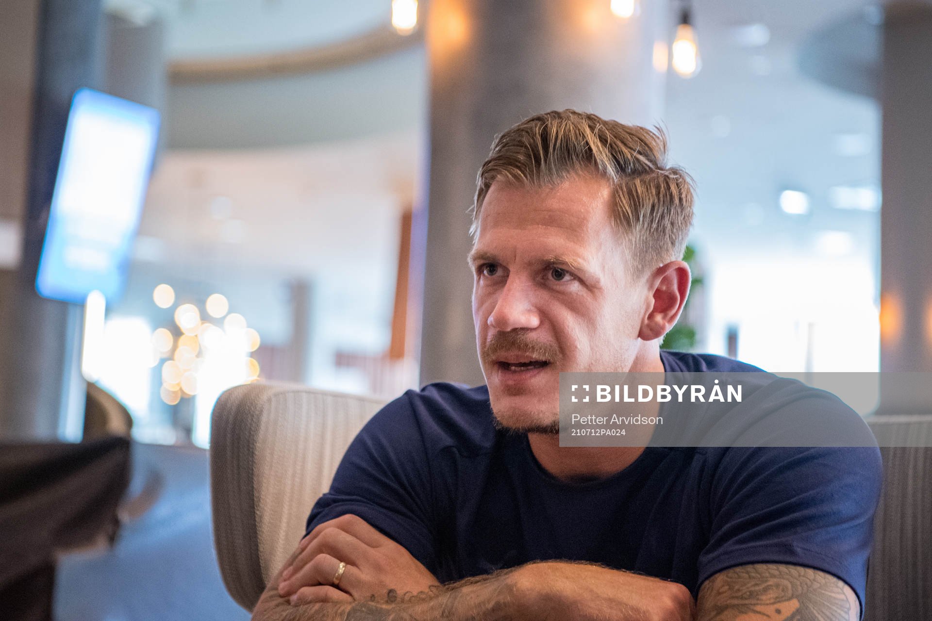 Goalkeeper Johan Dahlin of Malmö FF is being interviewed