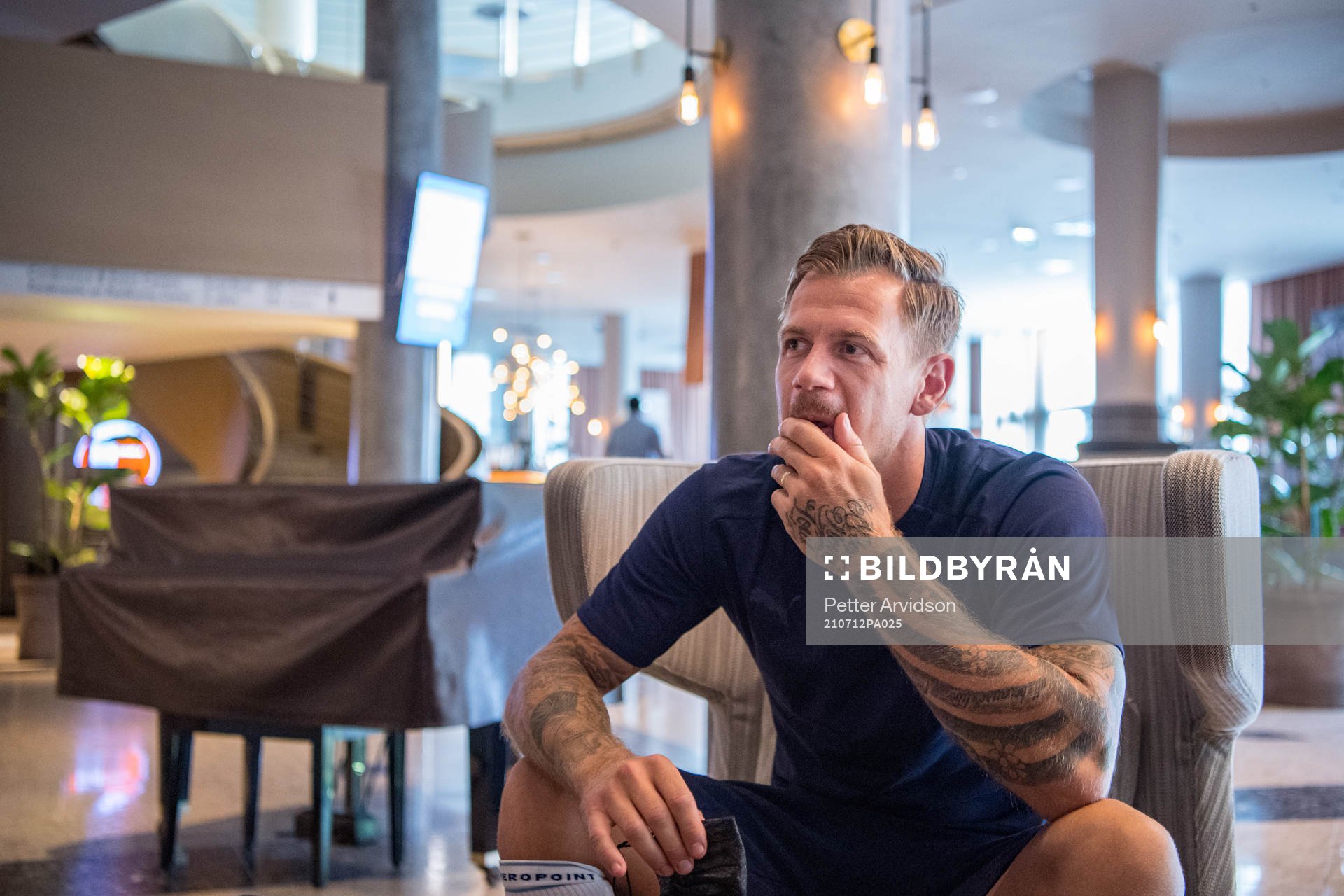 Goalkeeper Johan Dahlin of Malmö FF is being interviewed