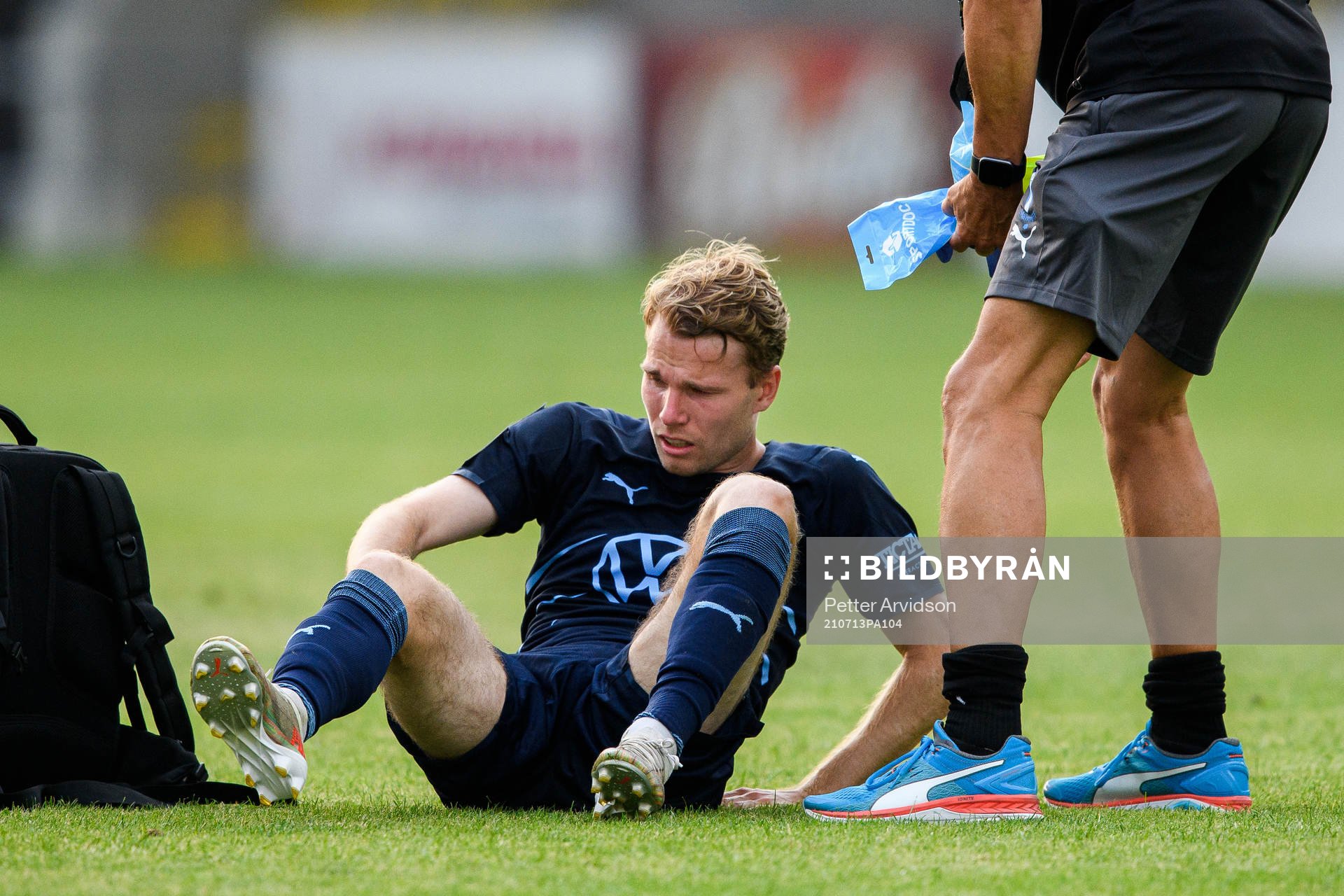 Oscar Lewicki of Malmö FF receives medicinal treatment