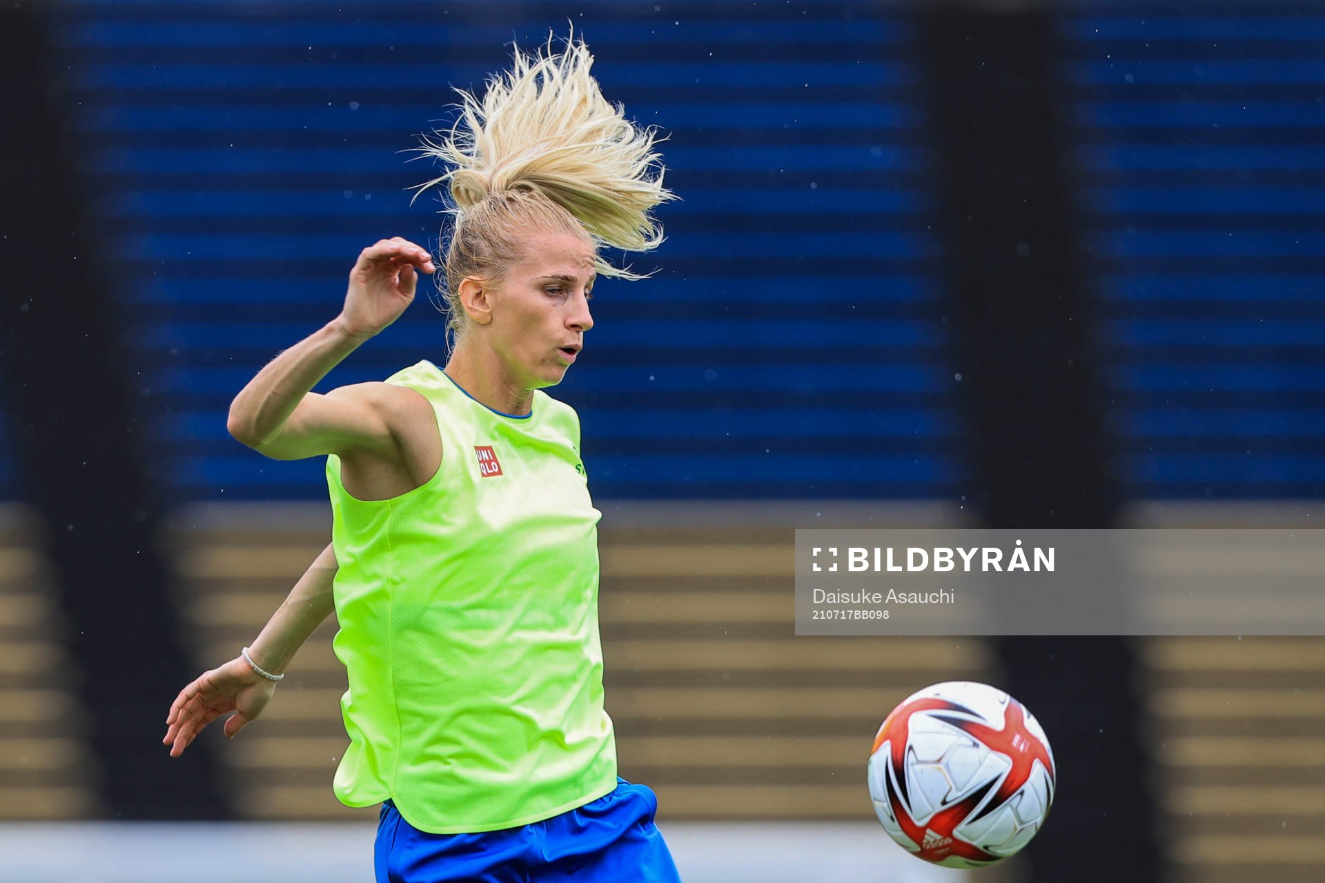 Sofia Jakobsson of the Swedish national women’s football team at a training session ahead of the Tokyo 2020 Olympic Games on July 17, 2021 in Fukuoka.
