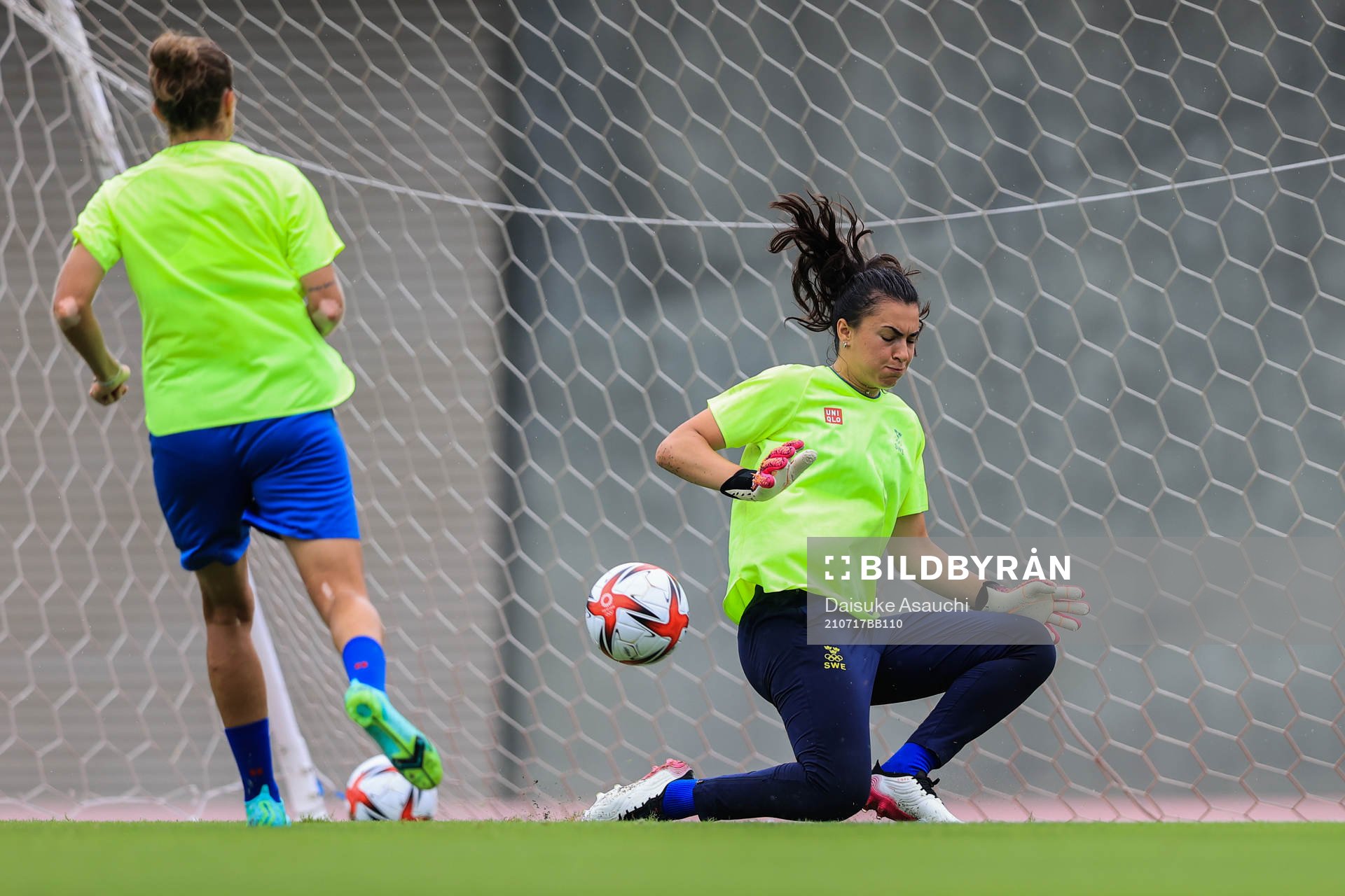Goalkeeper Zecira Musovic of the Swedish national women’s football team at a training session ahead of the Tokyo 2020 Olympic Games on July 17, 2021 in Fukuoka.