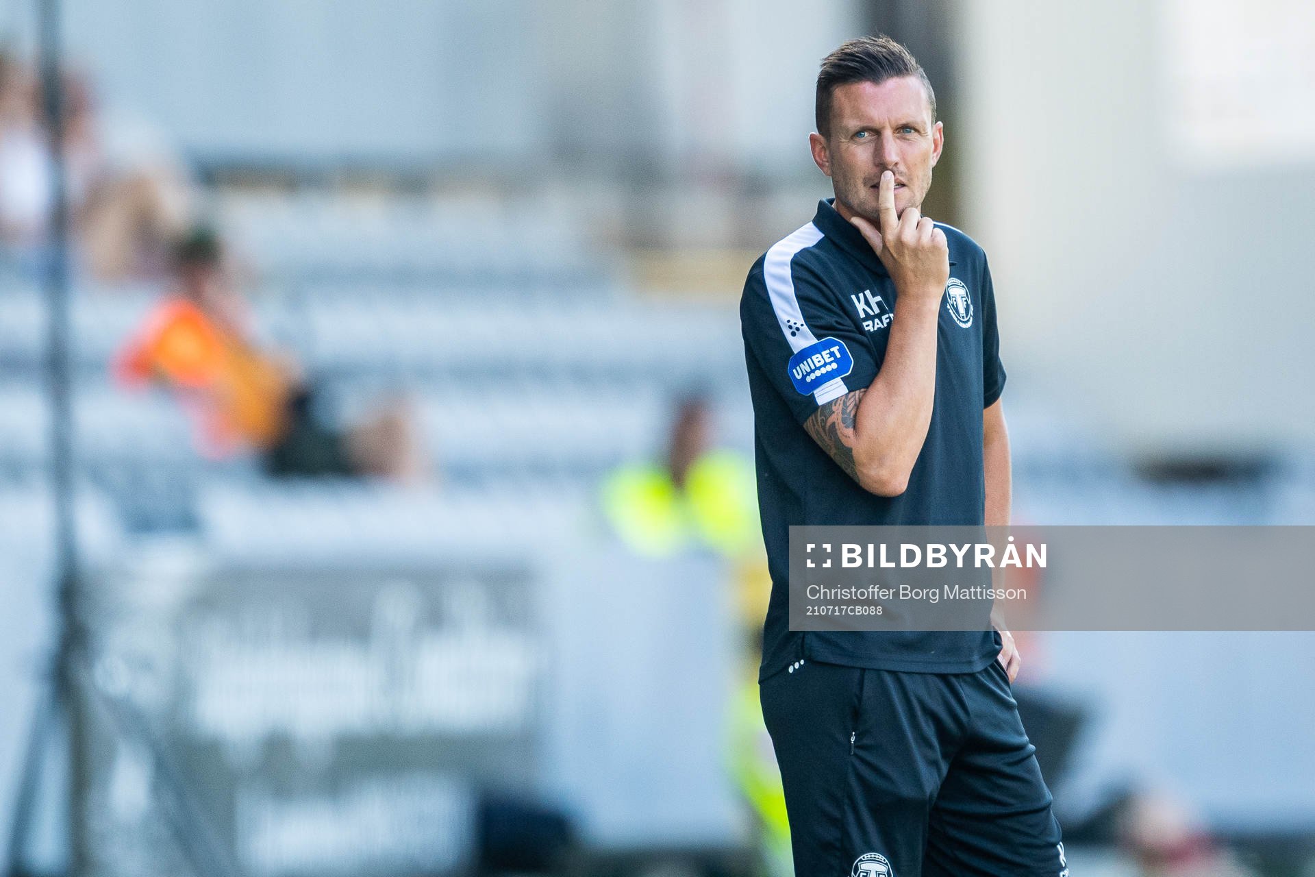 Trelleborgs tränare Kristian Haynes under fotbollsmatchen i Superettan mellan Landskrona och Trelleborg den 17 juli 2021 i Landskrona.