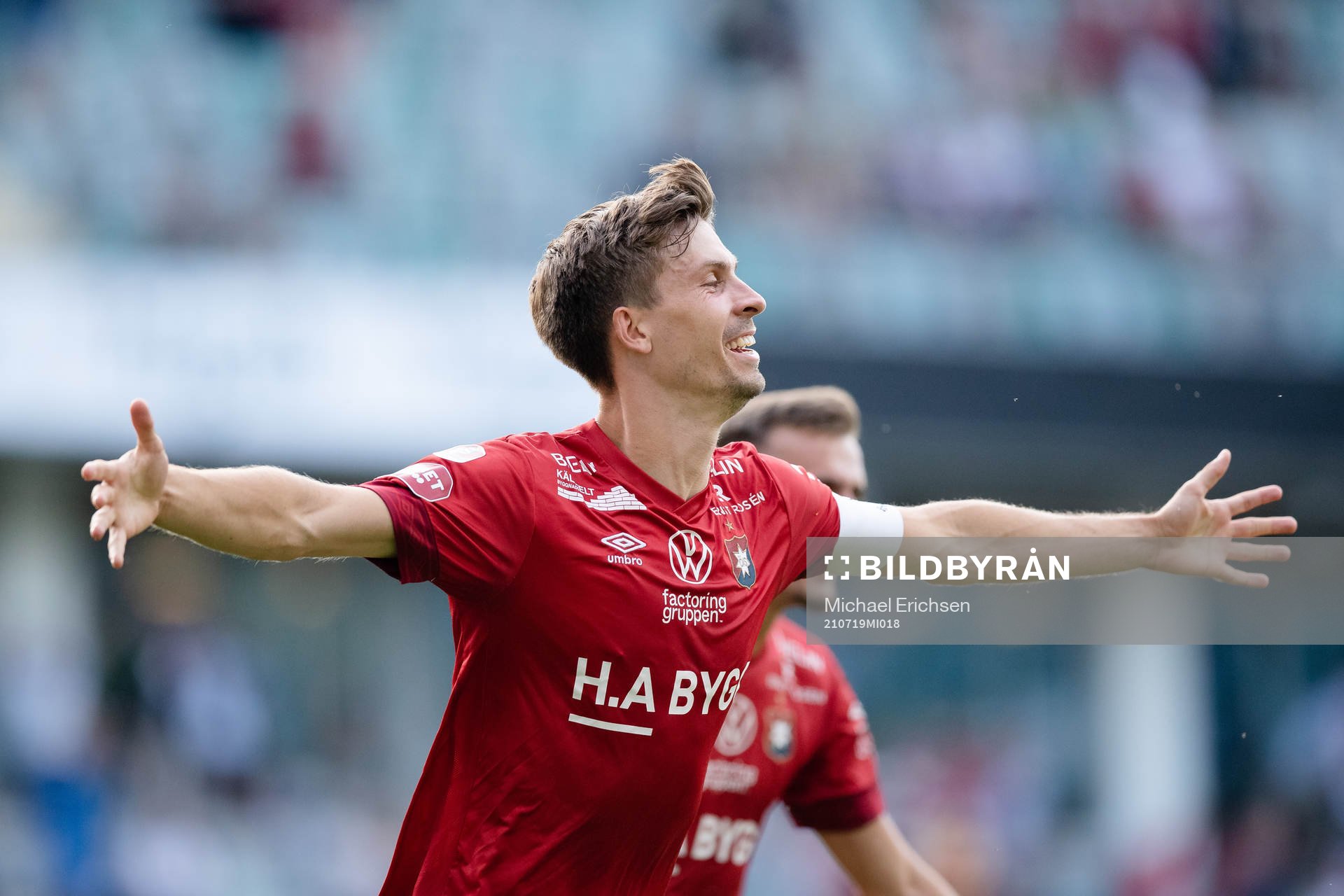 Örgrytes Daniel Paulson jublar efter 1-0 under fotbollsmatchen i Superettan mellan Örgryte och Vasalund den 19 juli 2021 i Göteborg. 