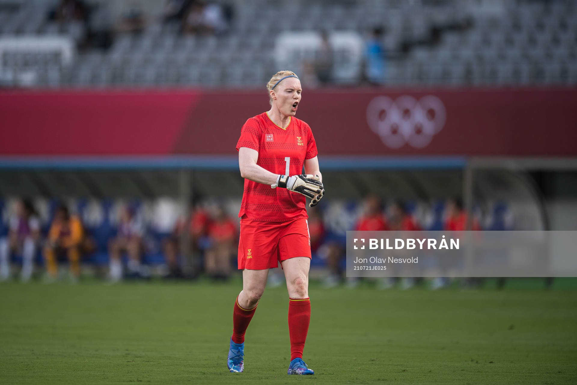 Hedvig Lindahl of Sweden celebrates